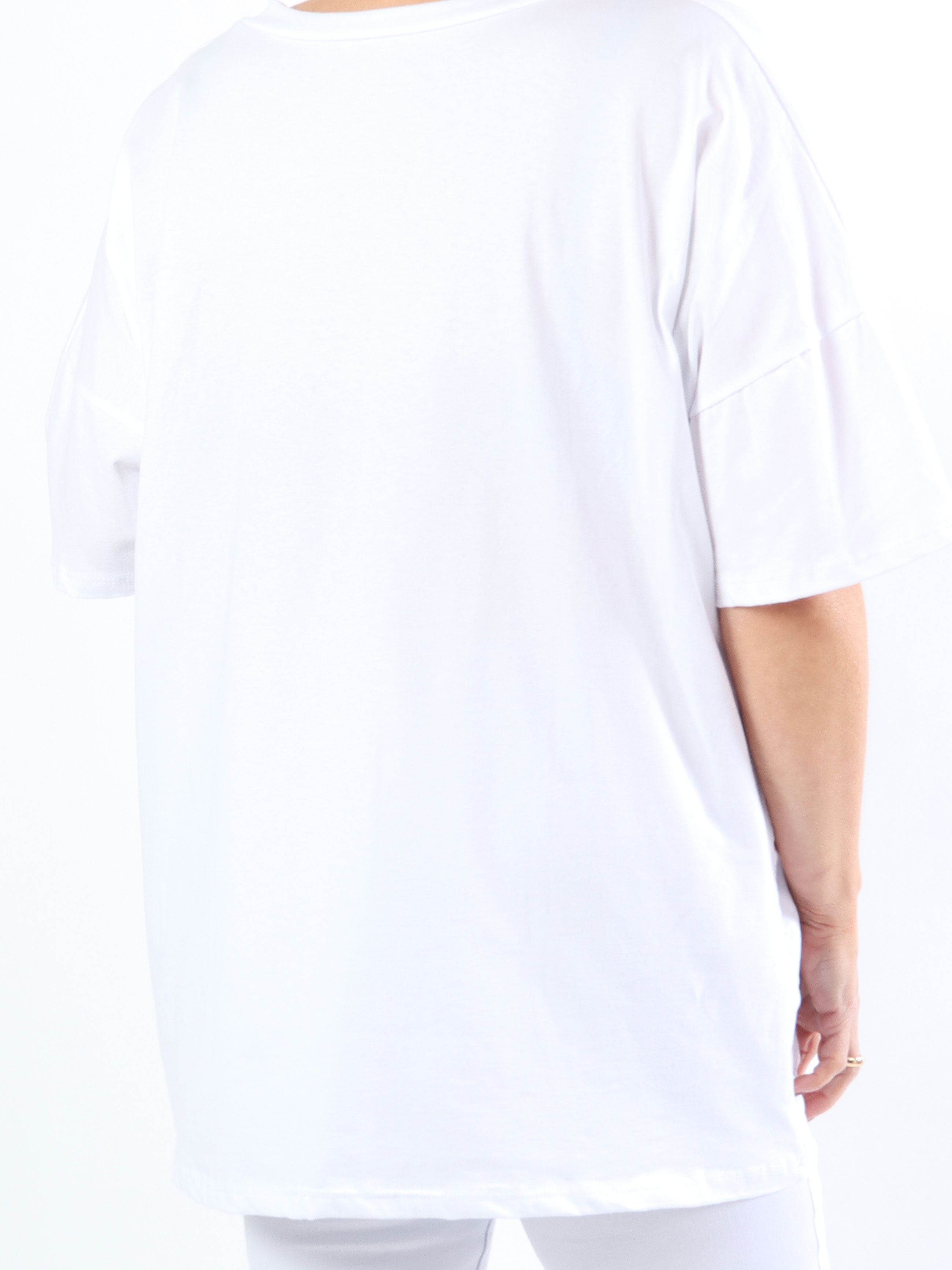 Lady - Vit plus size t-shirt med v-ringning och text på bröstet