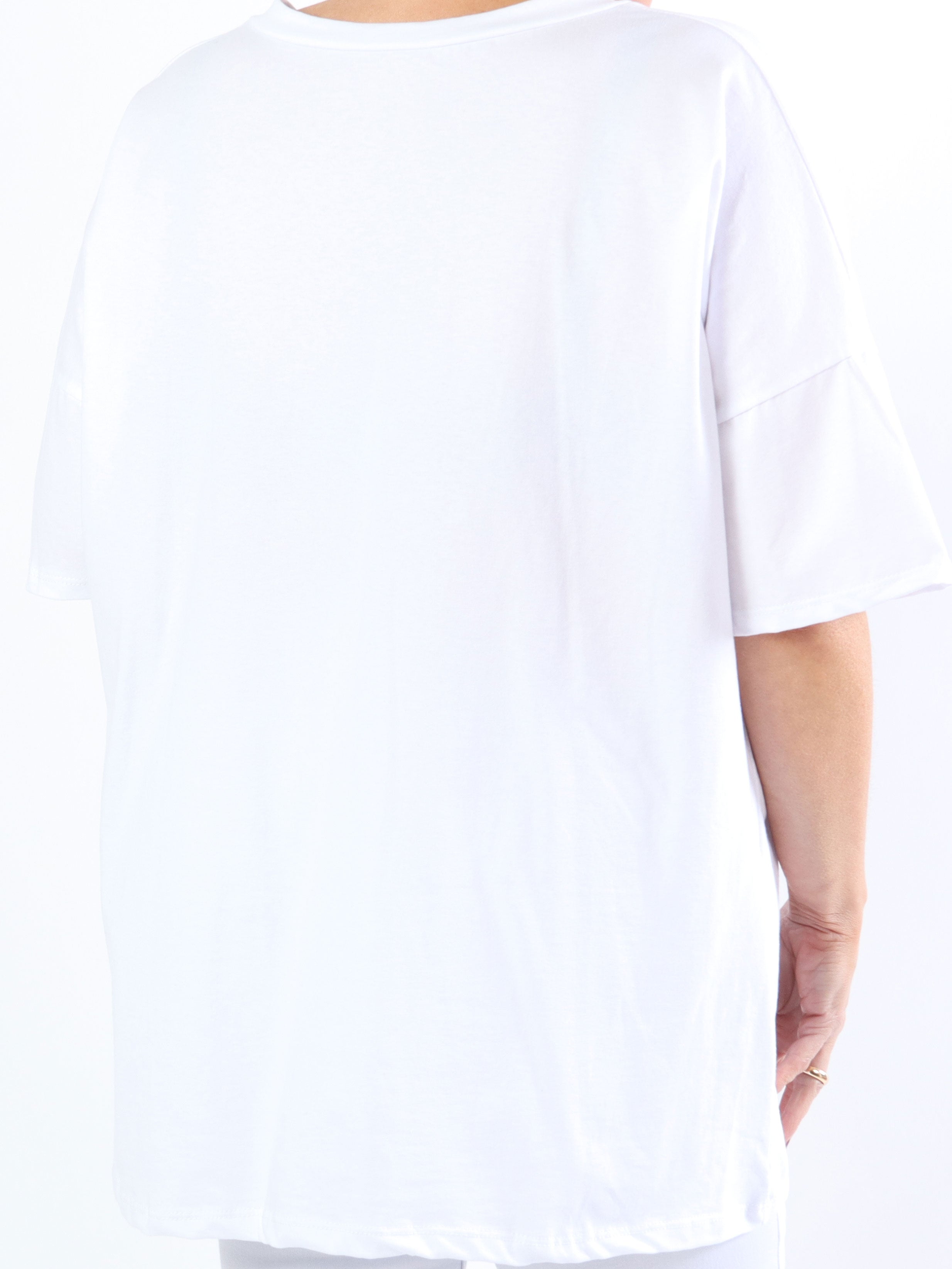 Lady - Vit plus size t-shirt med v-ringning och text på bröstet