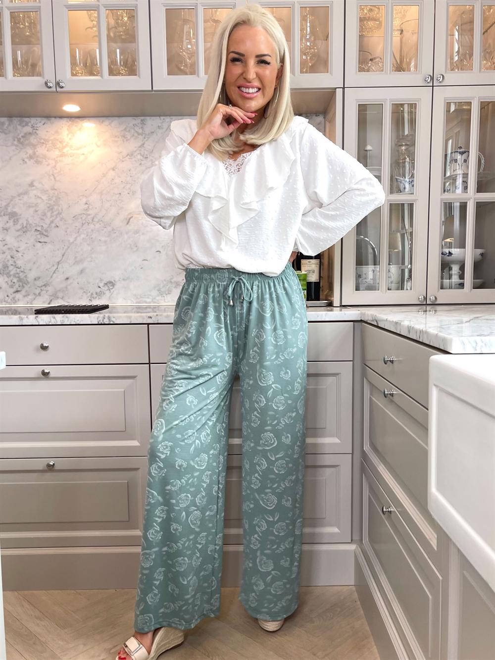 Laiba - Långa byxor med rosenmotiv