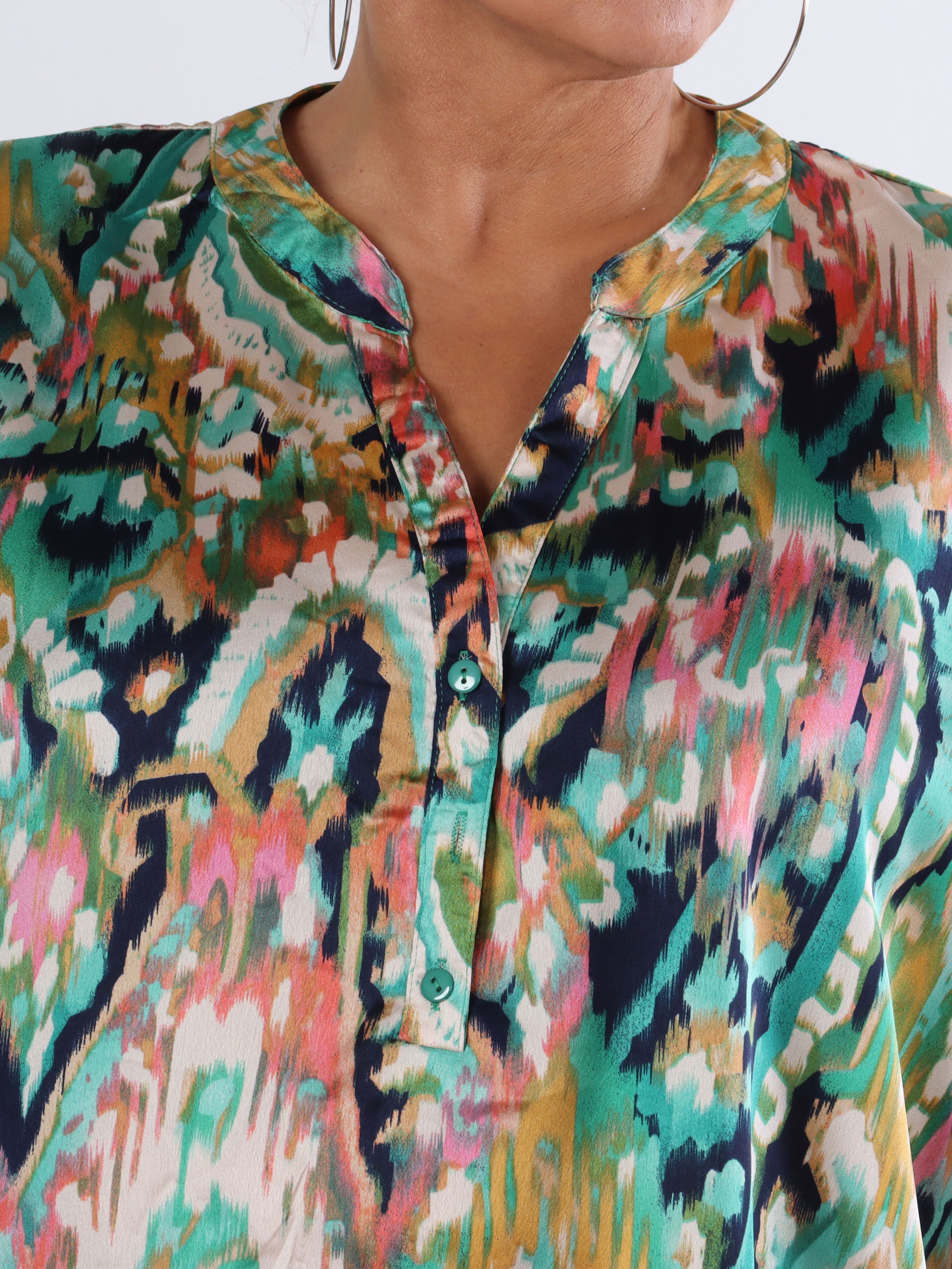 Leona - Mångfärgad mönstrad skjorta i silkeslook