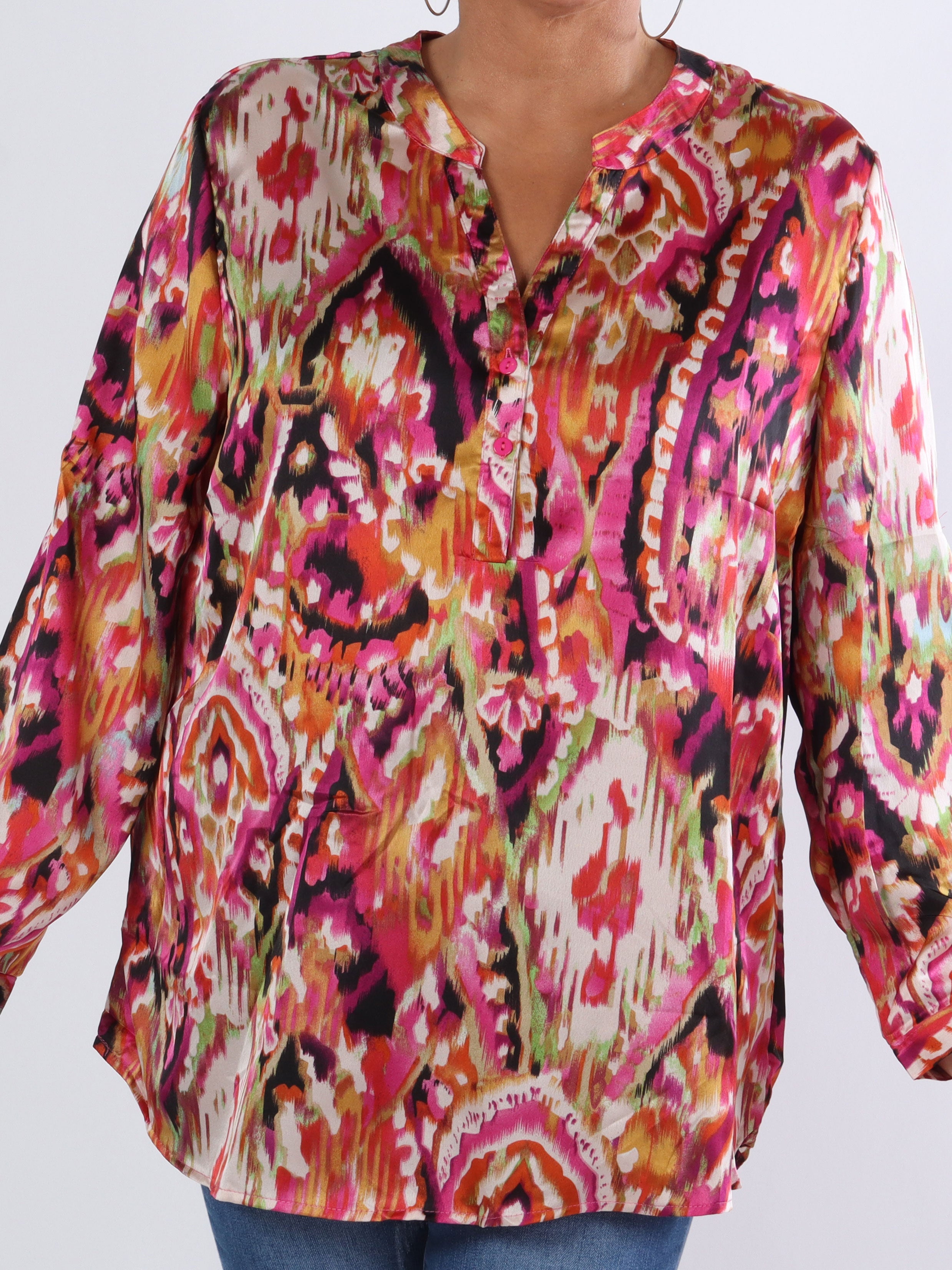 Leona - Mångfärgad mönstrad skjorta i silkeslook - Blue