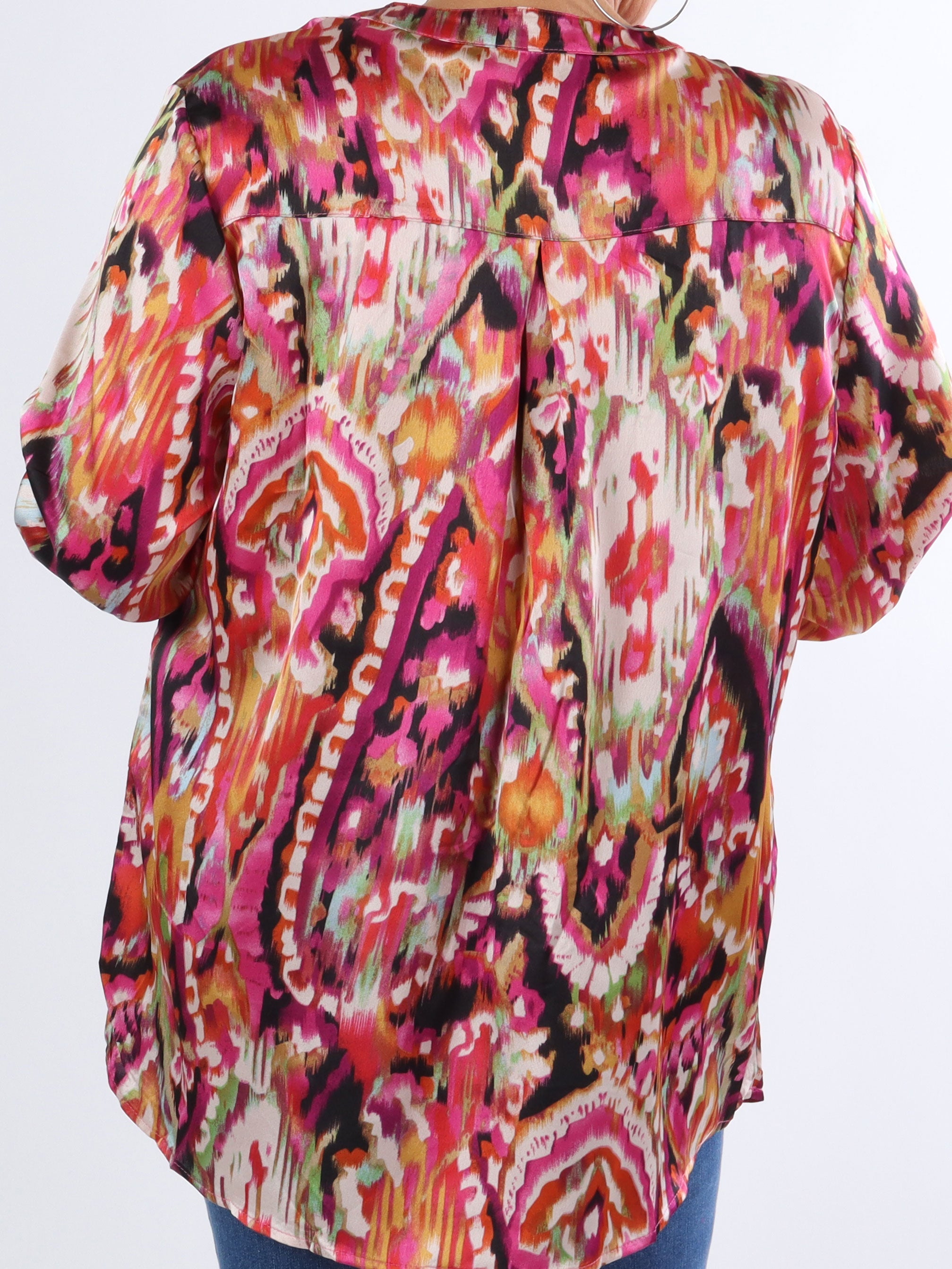 Leona - Mångfärgad mönstrad skjorta i silkeslook - Blue