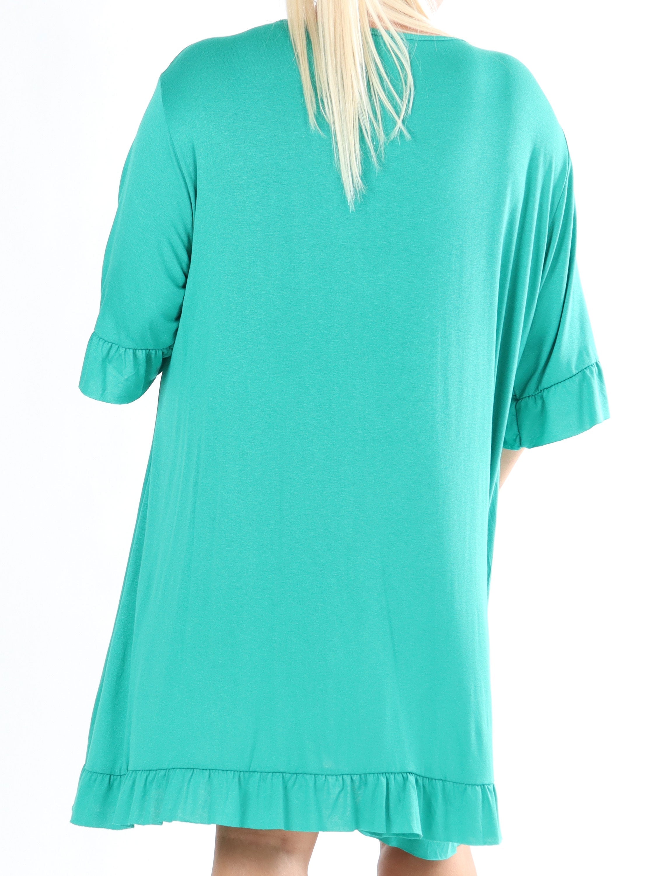 Leonara - Enkel viskosklänning med volangkanter - Army