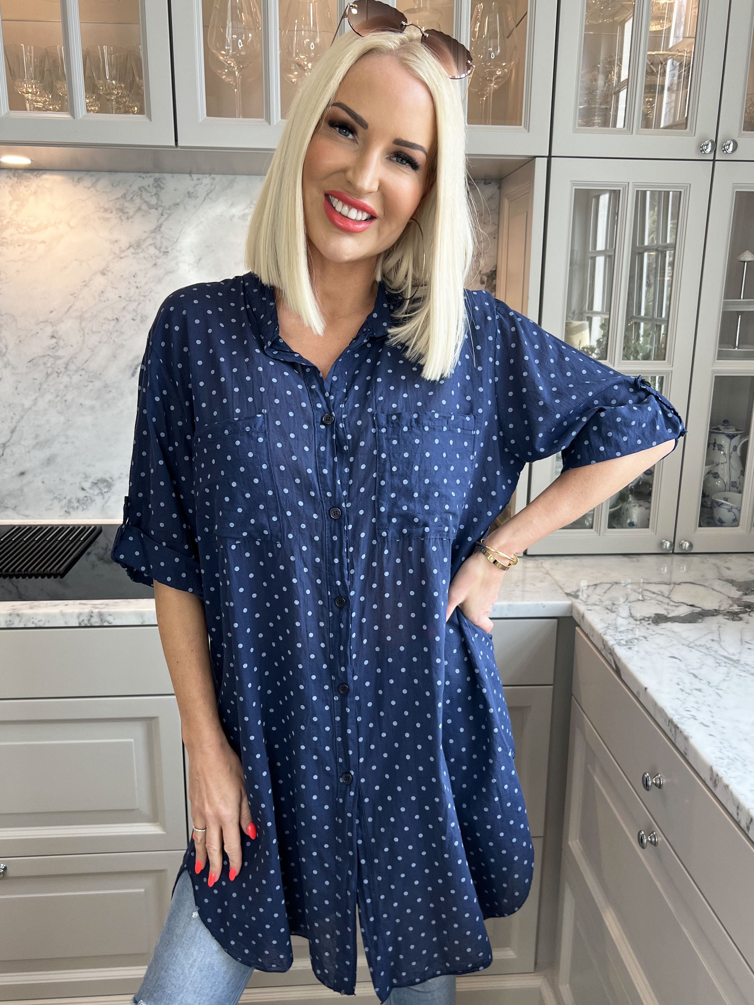 Linda - Skjorta i bomull med små prickar