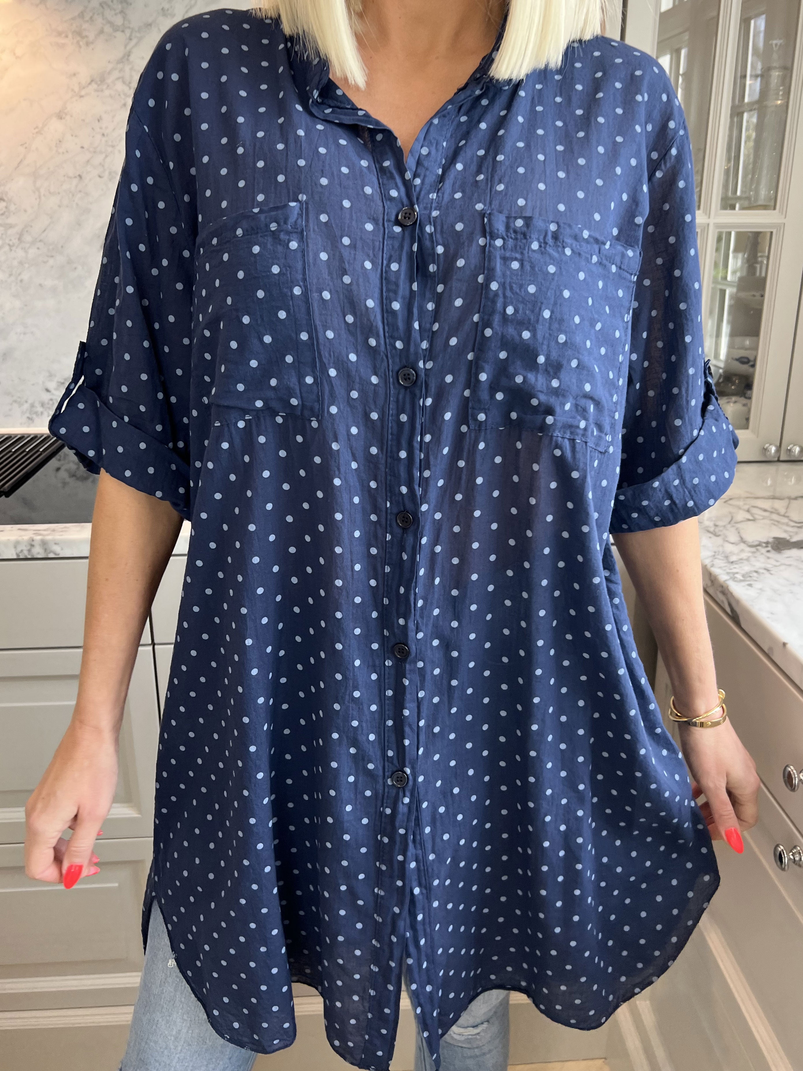 Linda - Skjorta i bomull med små prickar