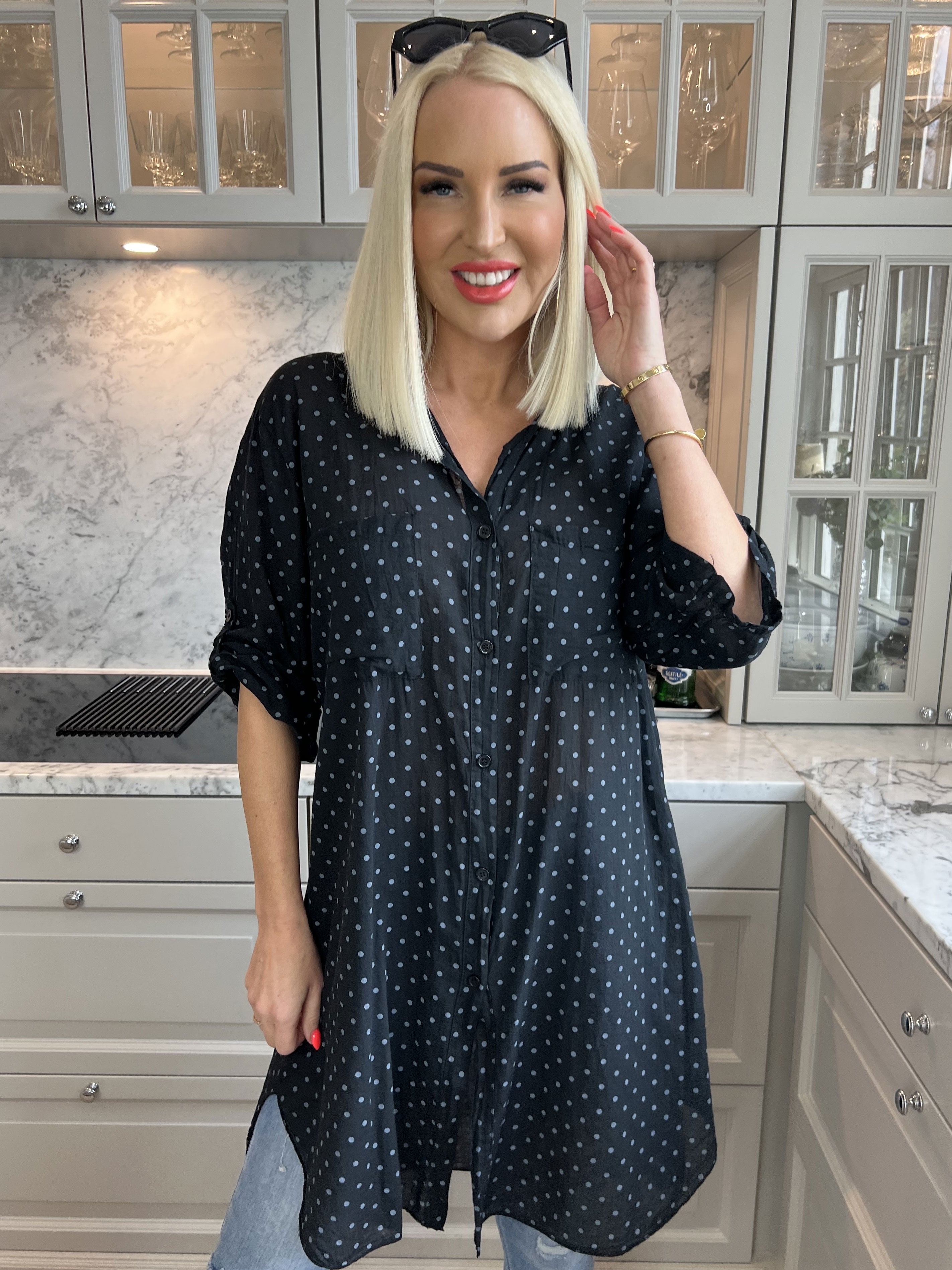 Linda - Skjorta i bomull med små prickar