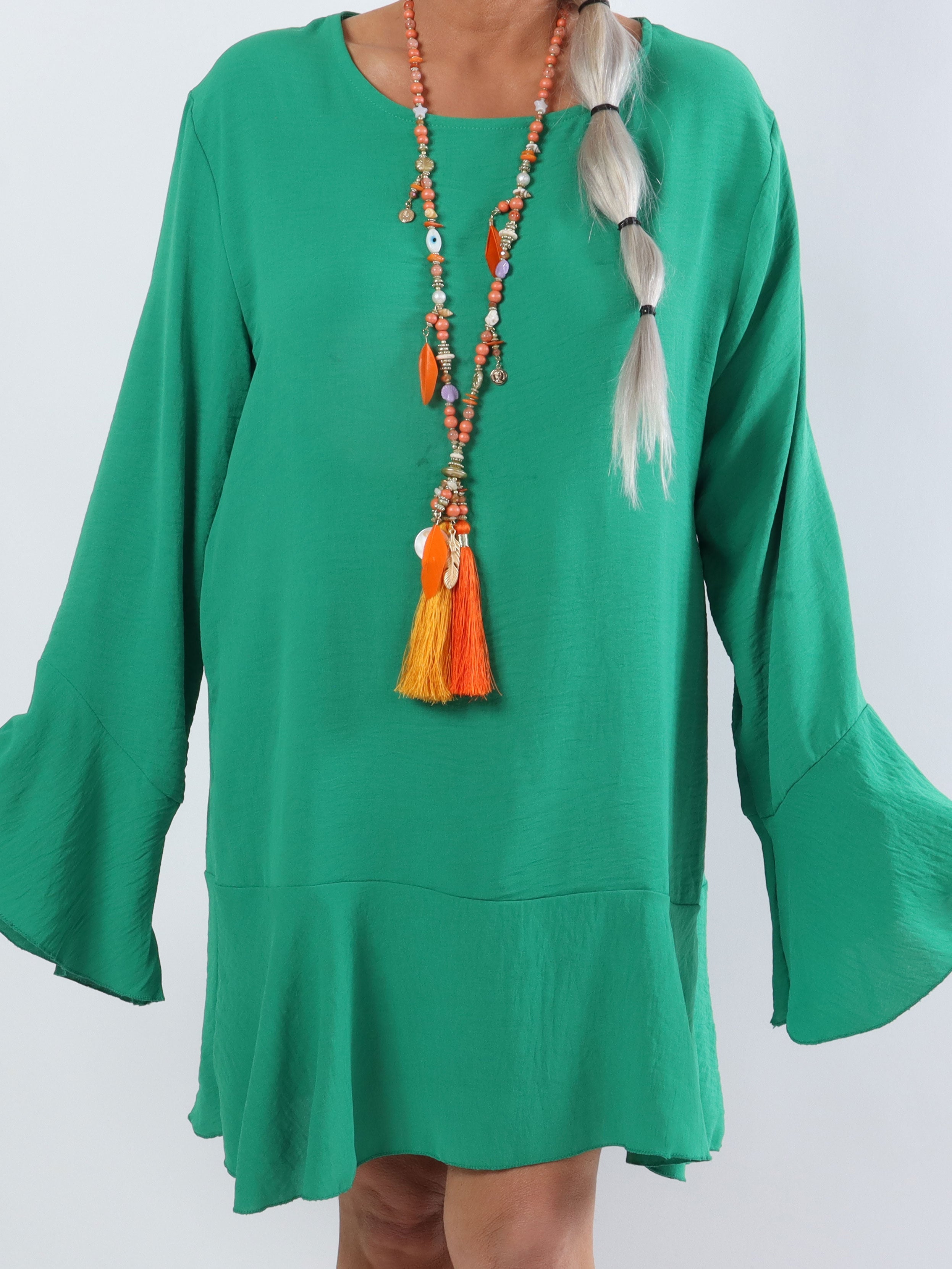 Linja - Plus size blus med volang på ärmen - Denim blue