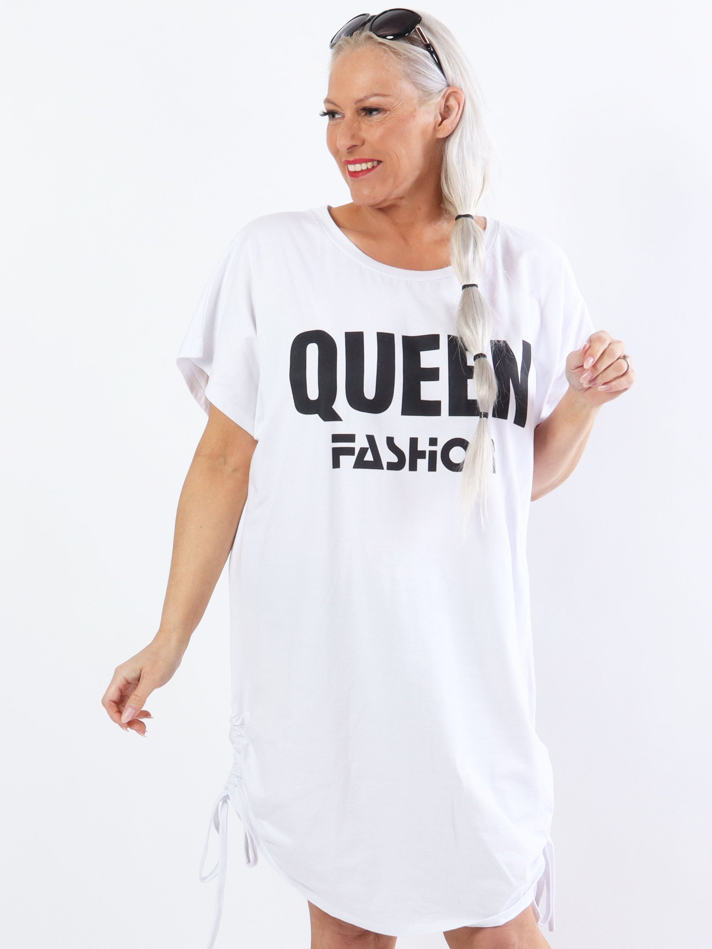 Linnea - Plus size t-shirt klänning med text och spets - Lime green