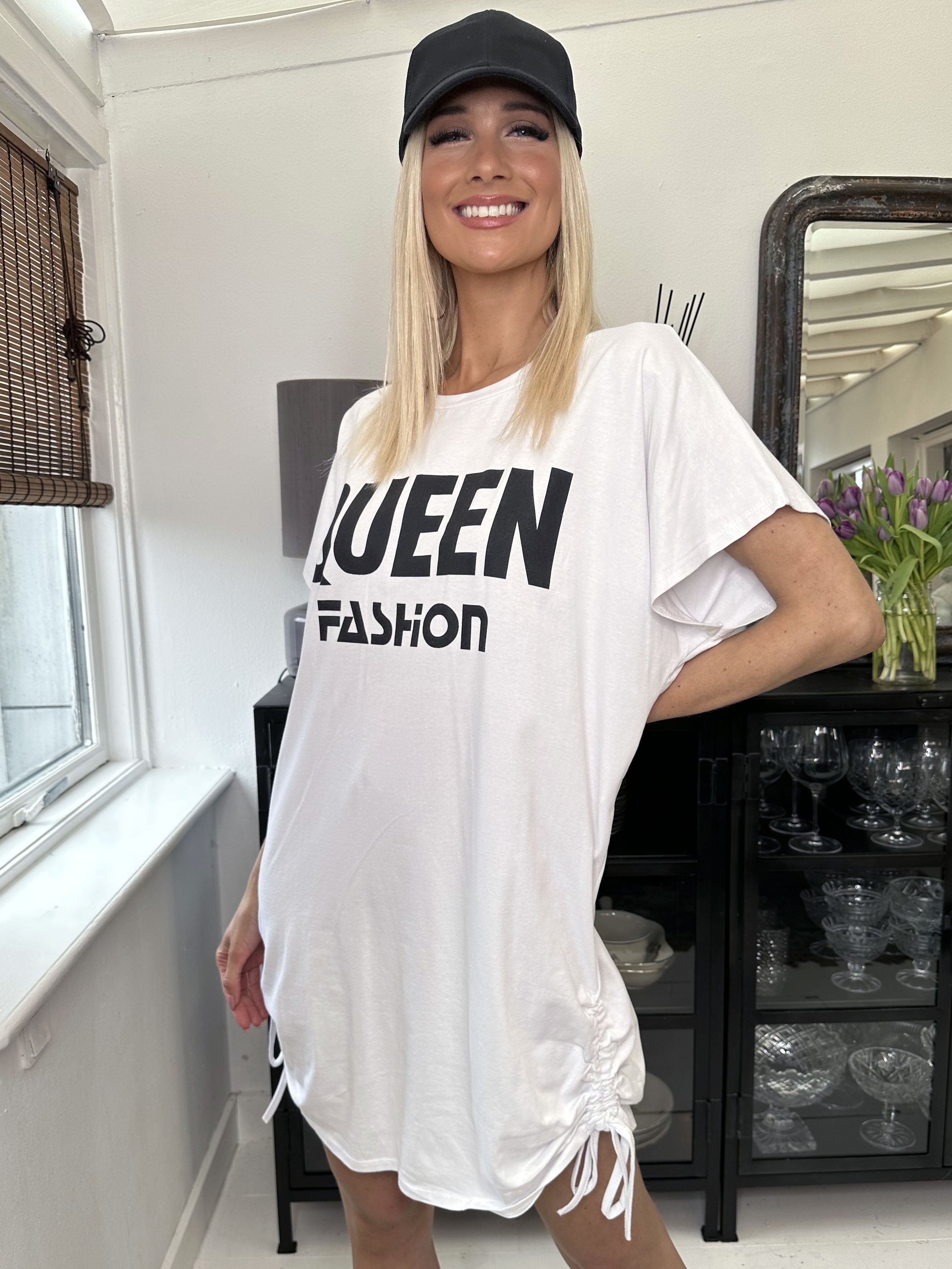 Linnea - T-shirt klänning med text och spets - Lime green