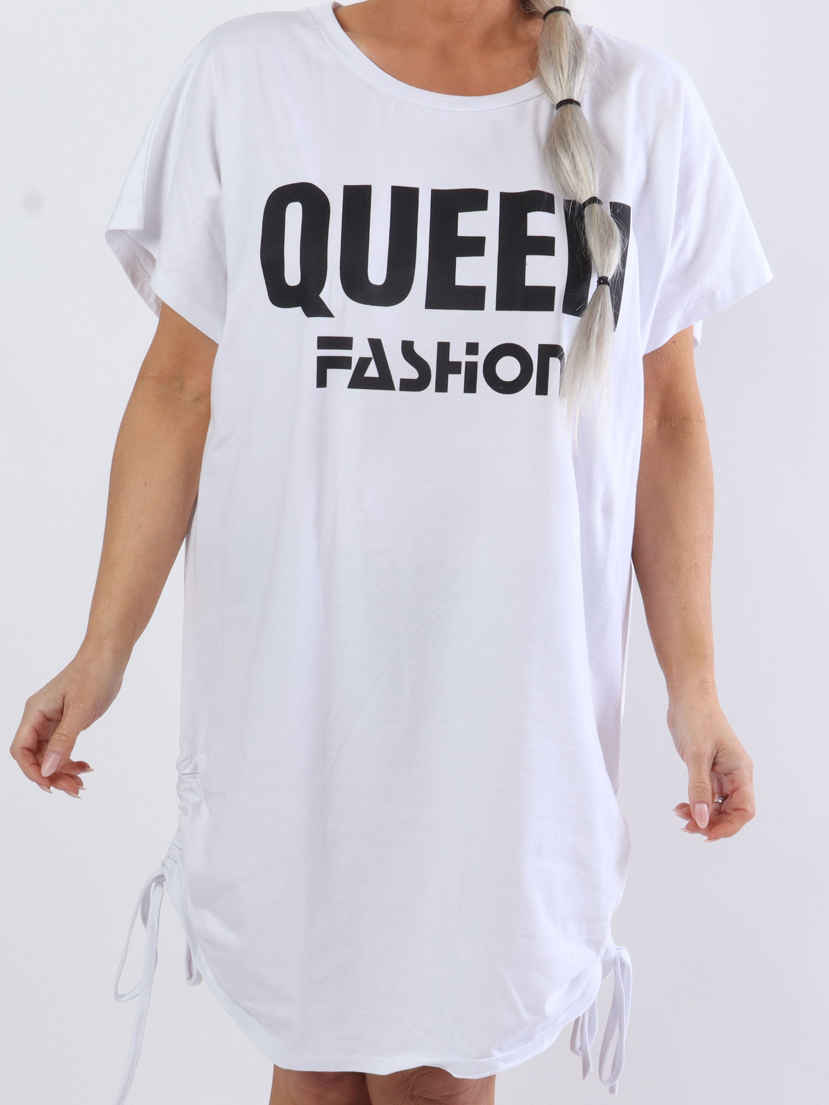 Linnea - Plus size t-shirt klänning med text och spets - Grey