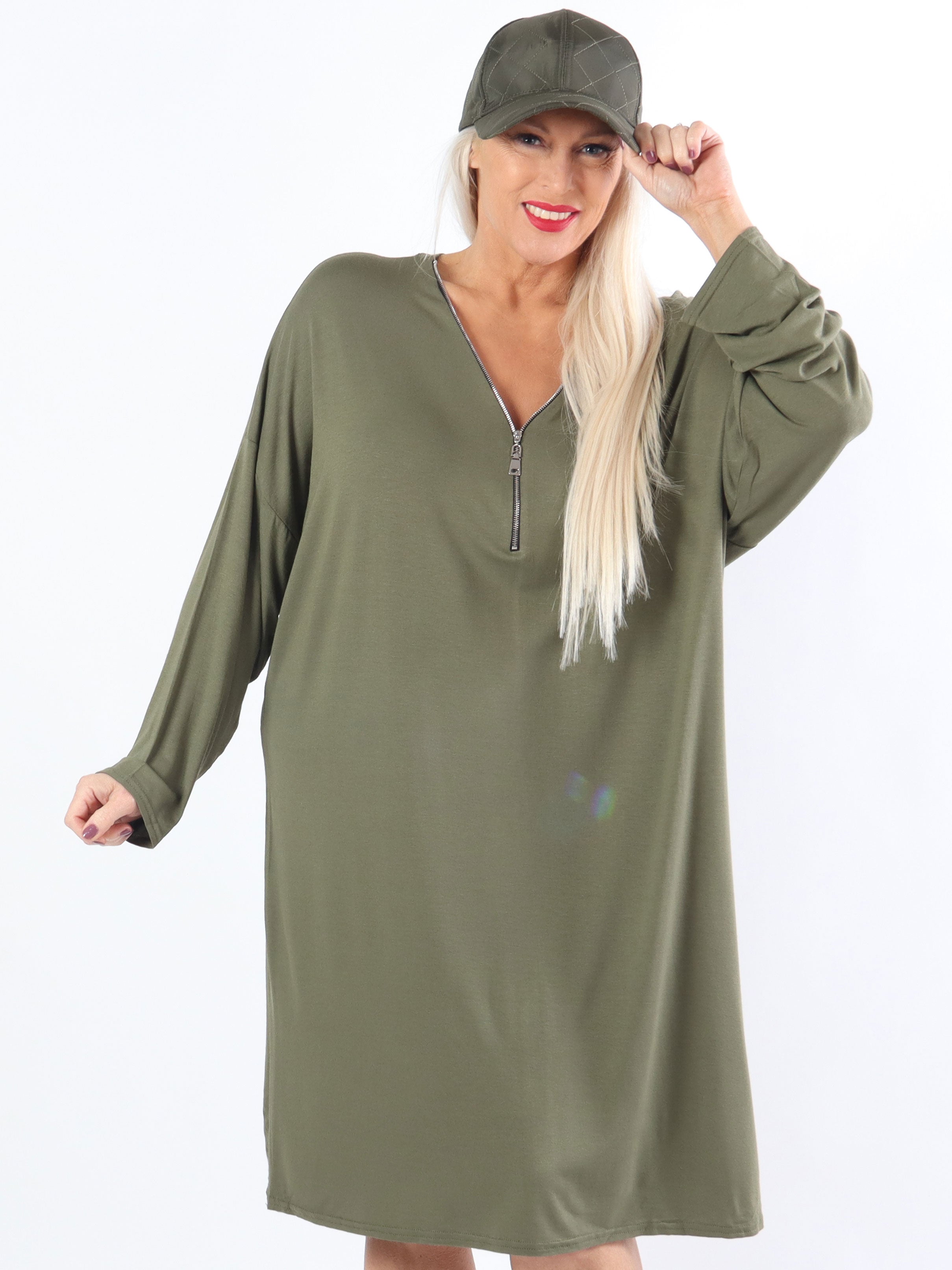 Lorenza plain - Plus Size tunika klänning i jersey med dragkedja
