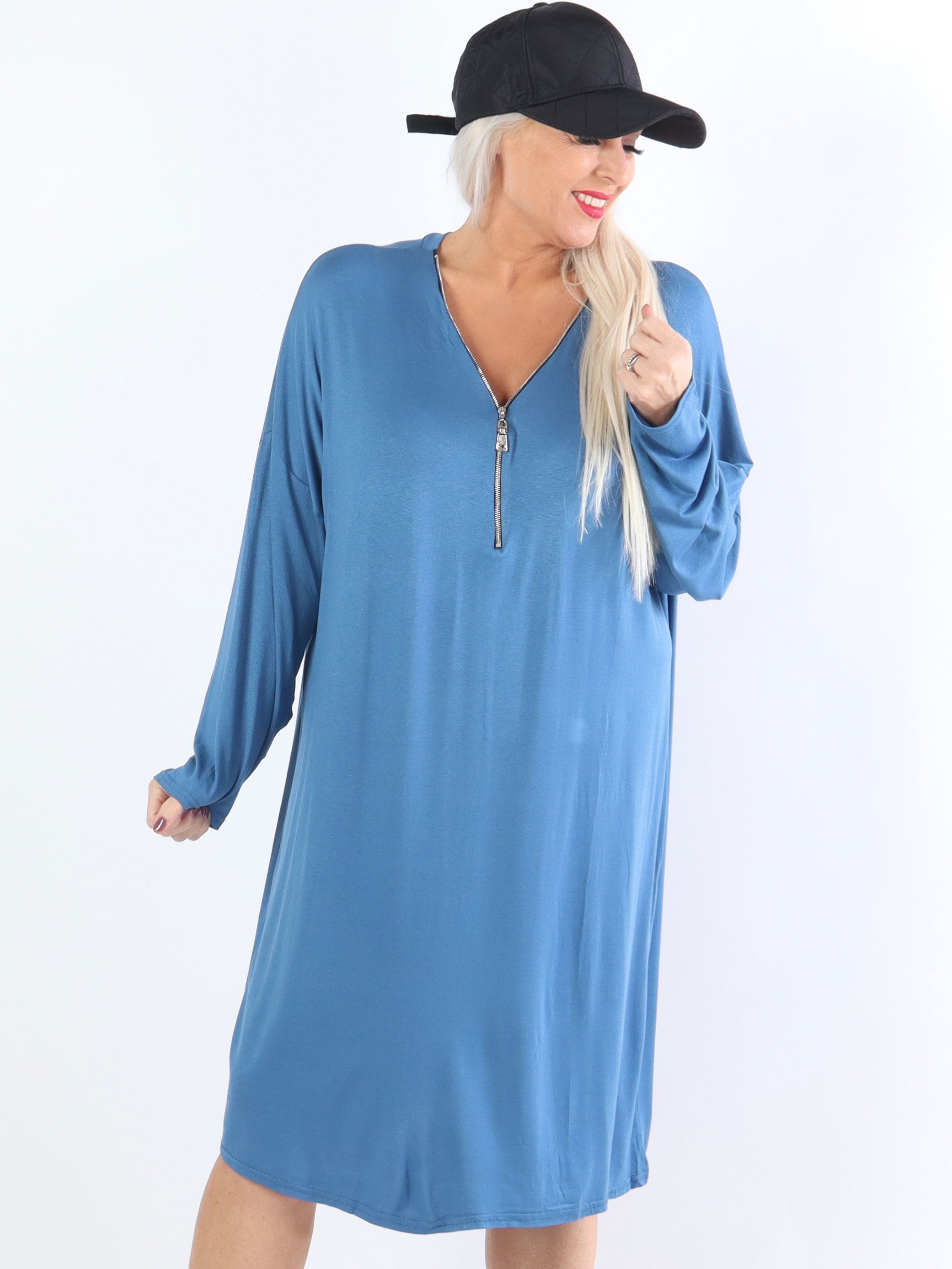 Lorenza plain - Plus Size tunika klänning i jersey med dragkedja