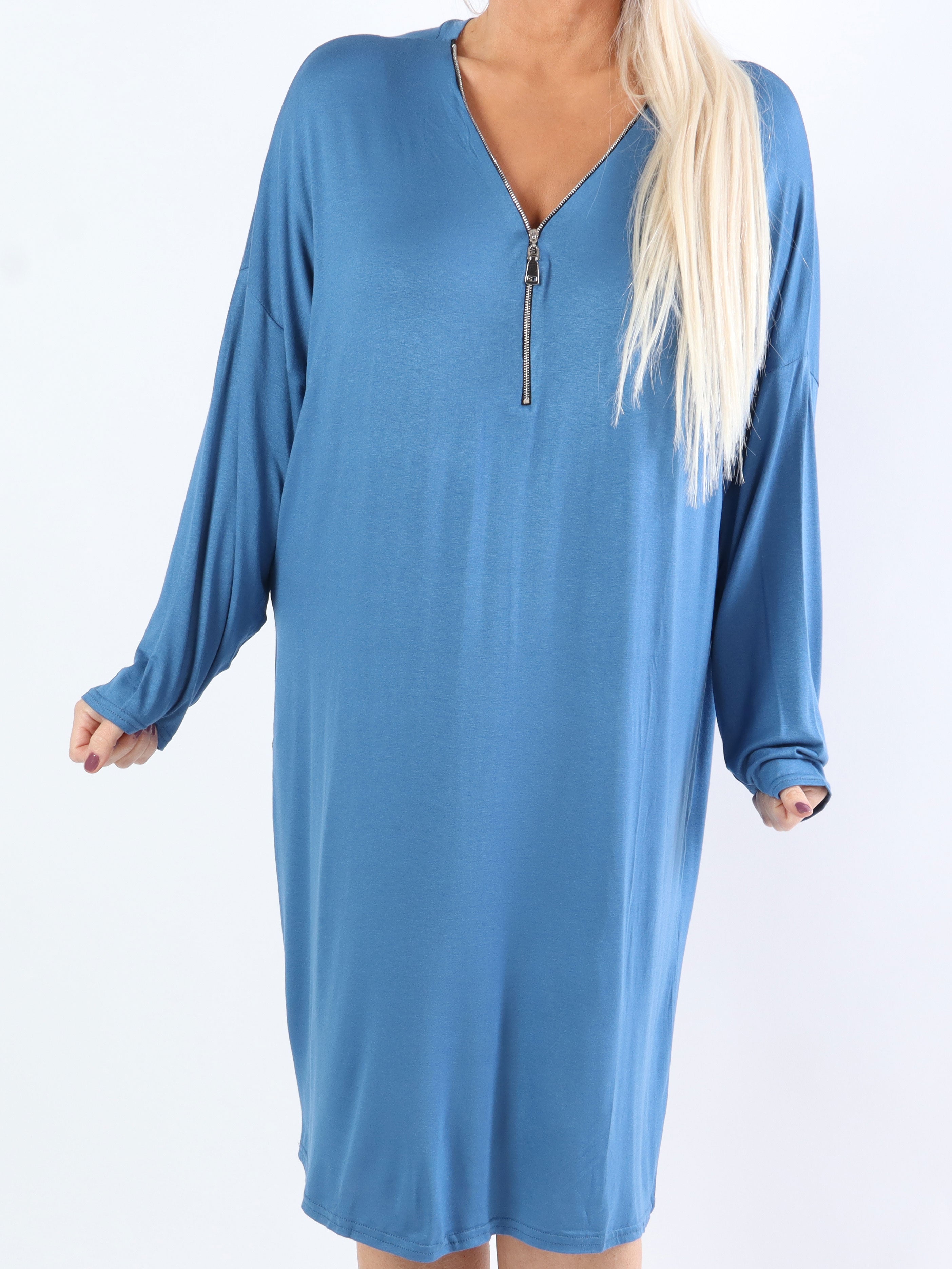 Lorenza plain - Plus Size tunika klänning i jersey med dragkedja