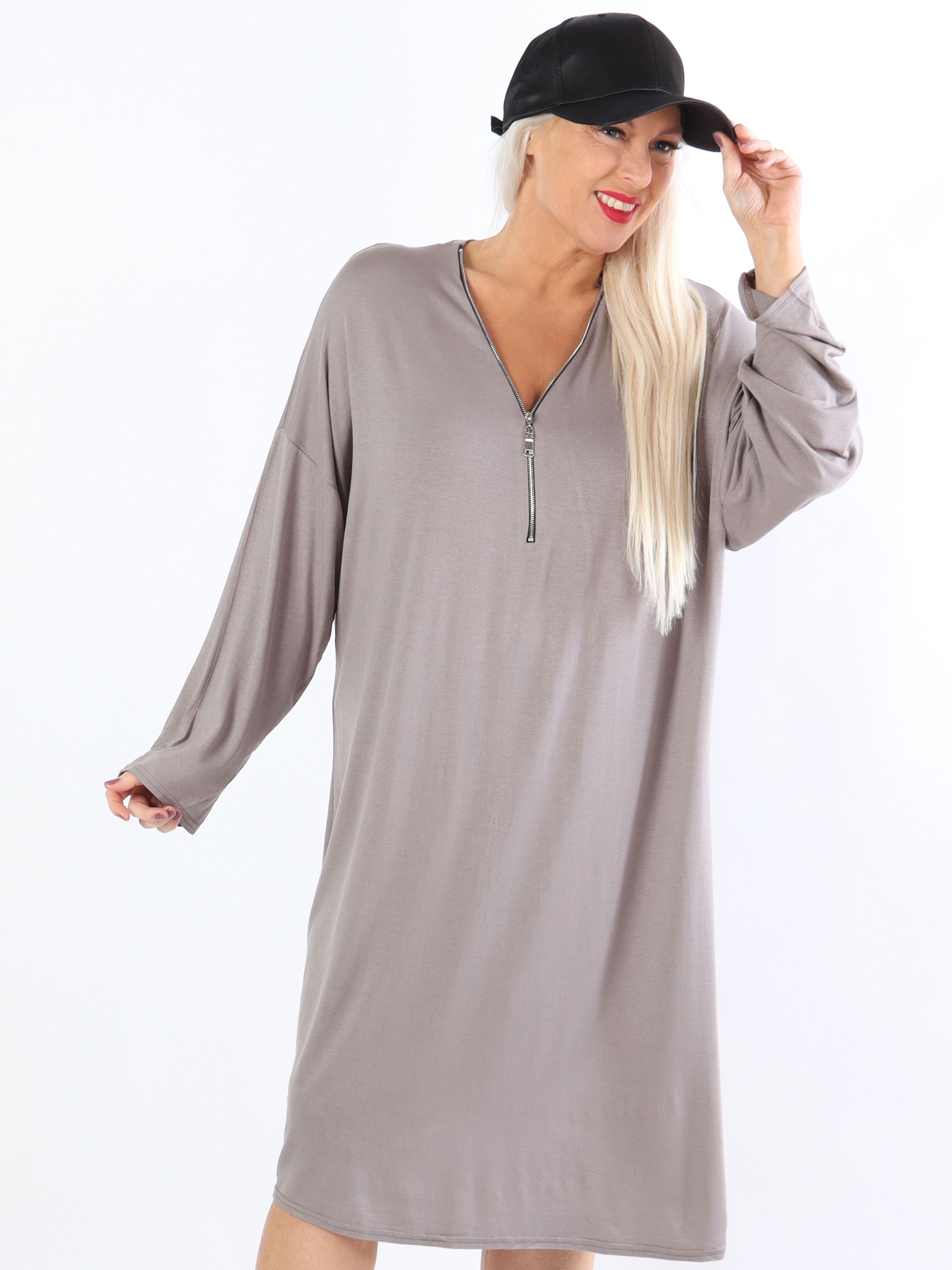 Lorenza plain - Plus Size tunika klänning i jersey med dragkedja