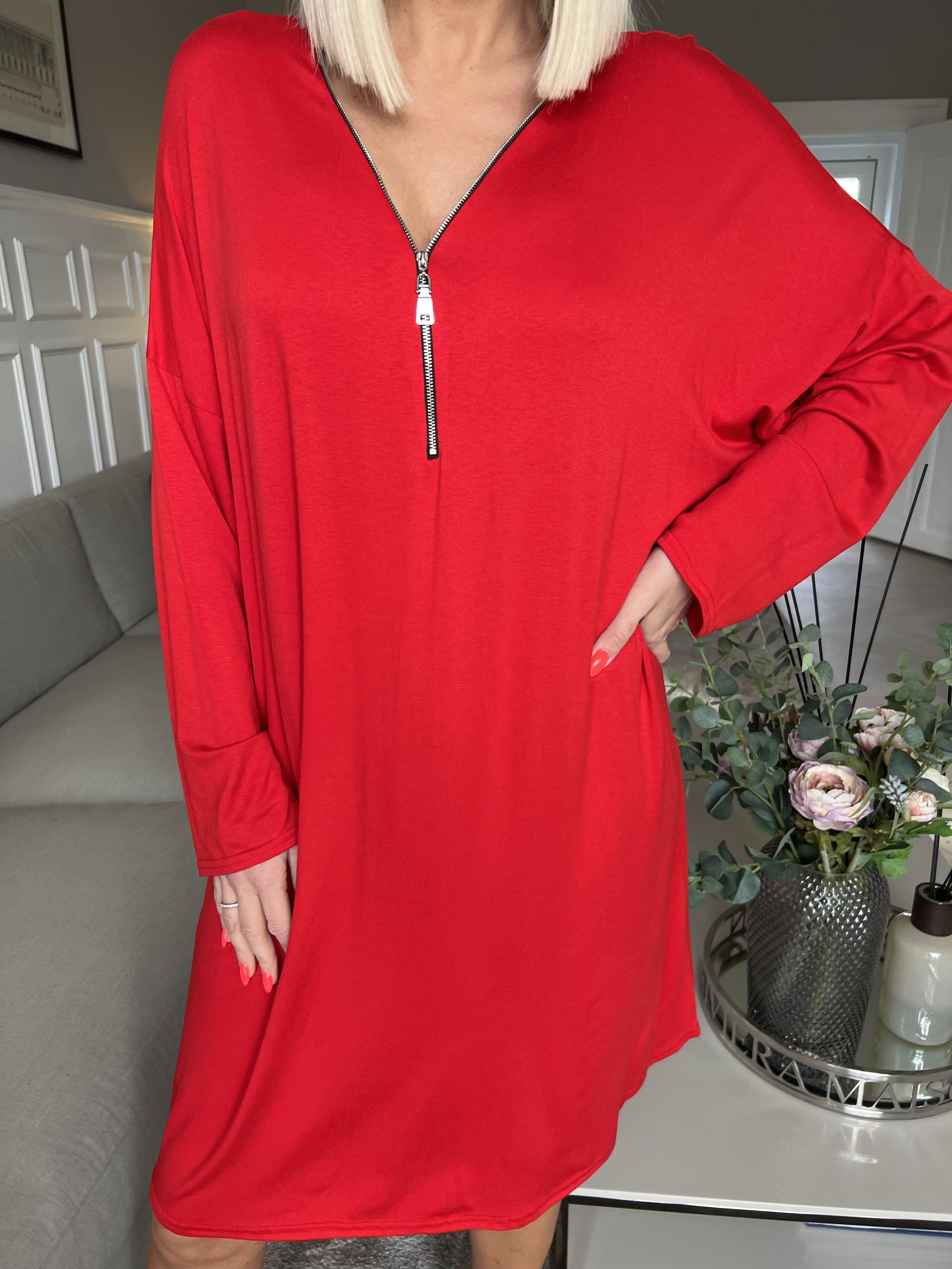 Lorenza plain - Tunika klänning i jersey med dragkedja