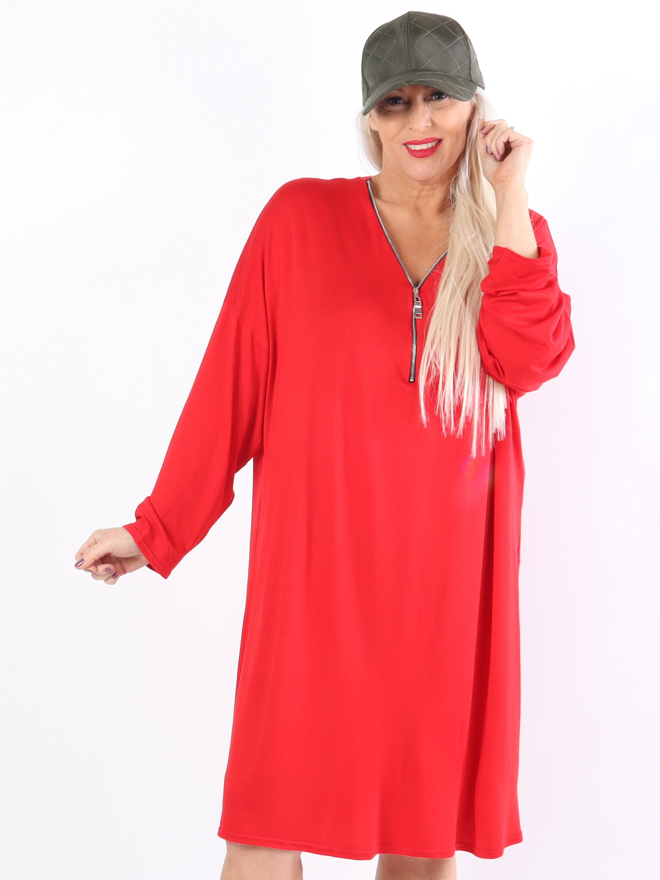 Lorenza plain - Plus Size tunika klänning i jersey med dragkedja