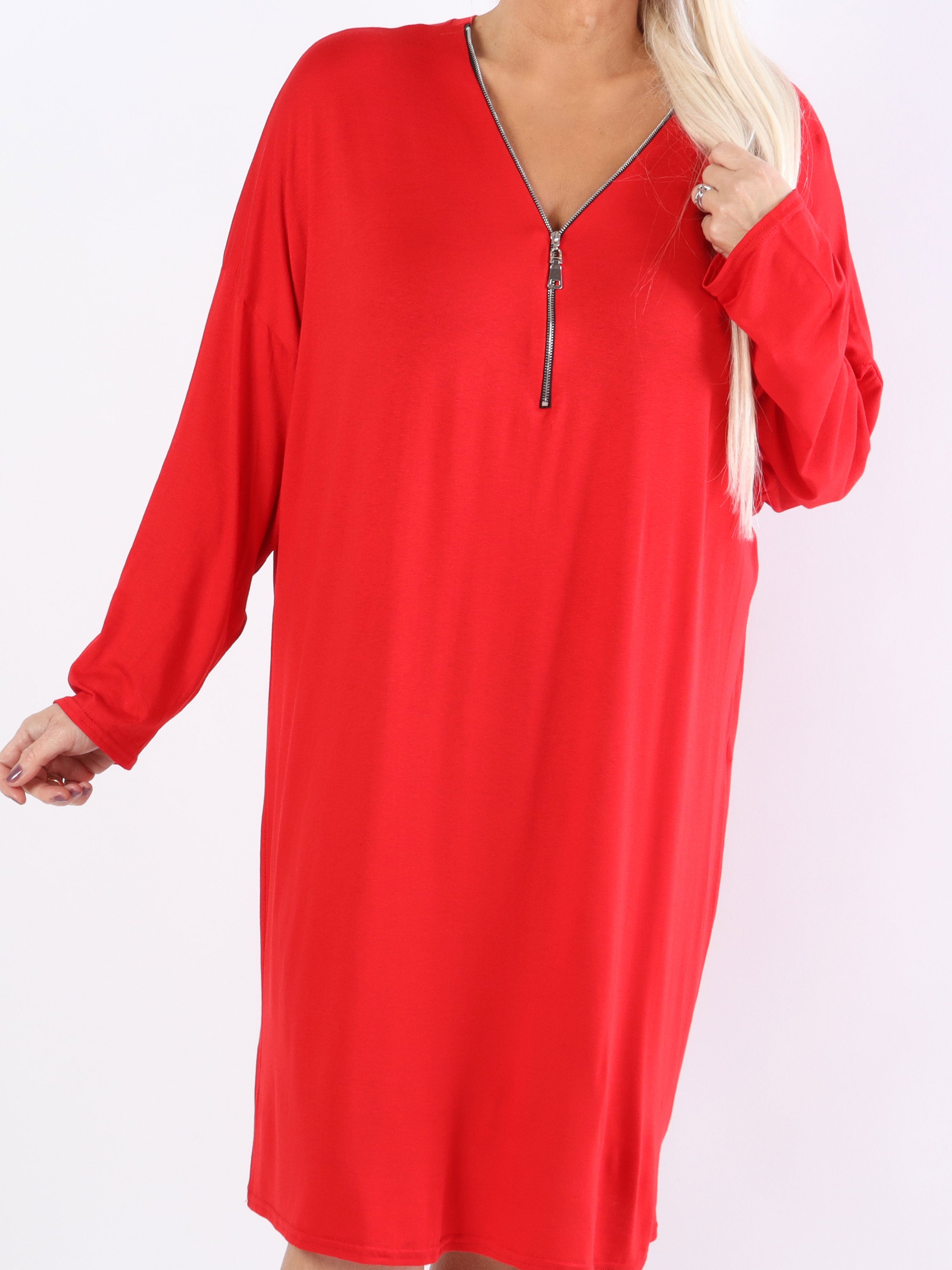 Lorenza plain - Plus Size tunika klänning i jersey med dragkedja