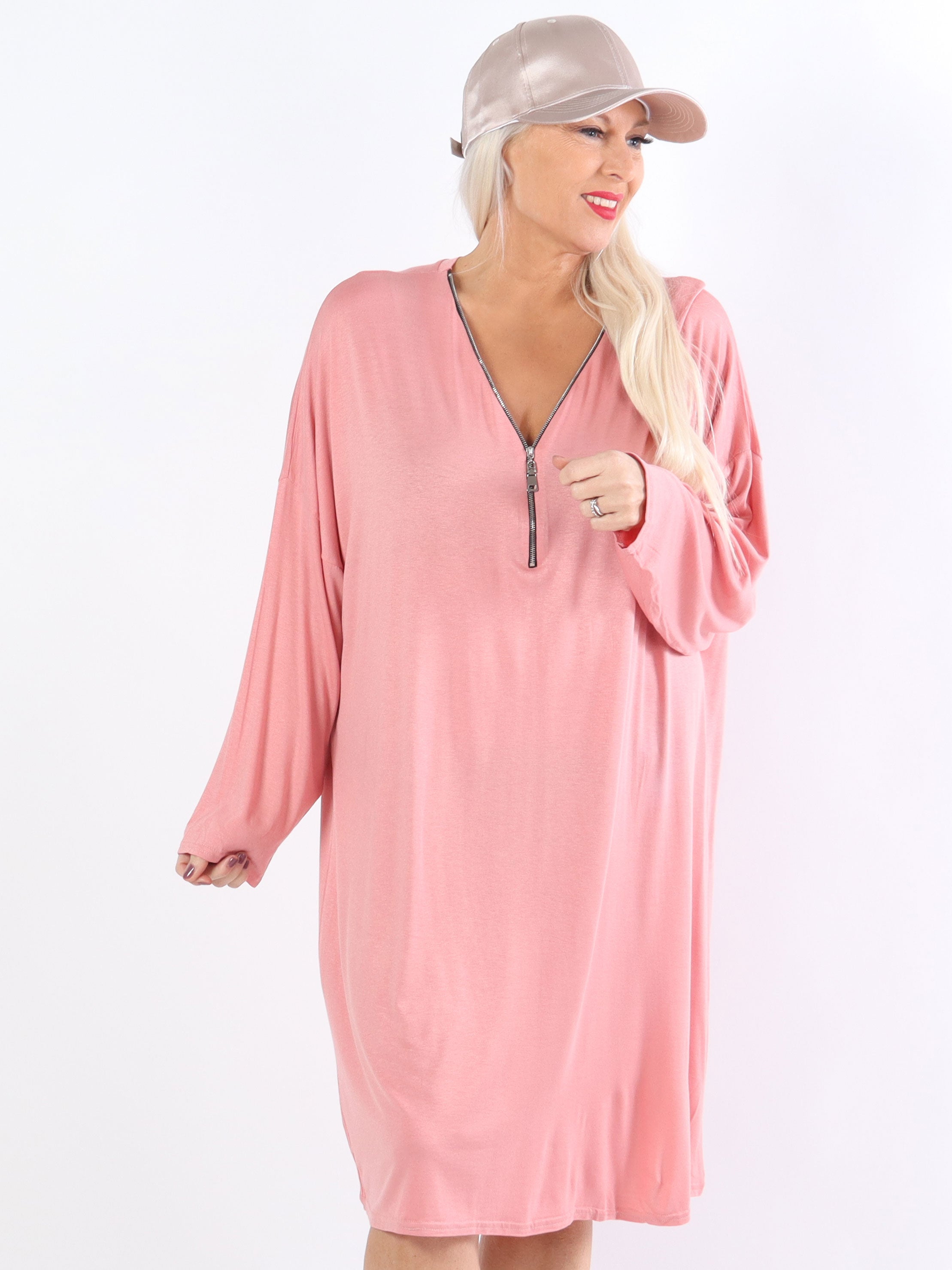 Lorenza plain - Plus Size tunika klänning i jersey med dragkedja