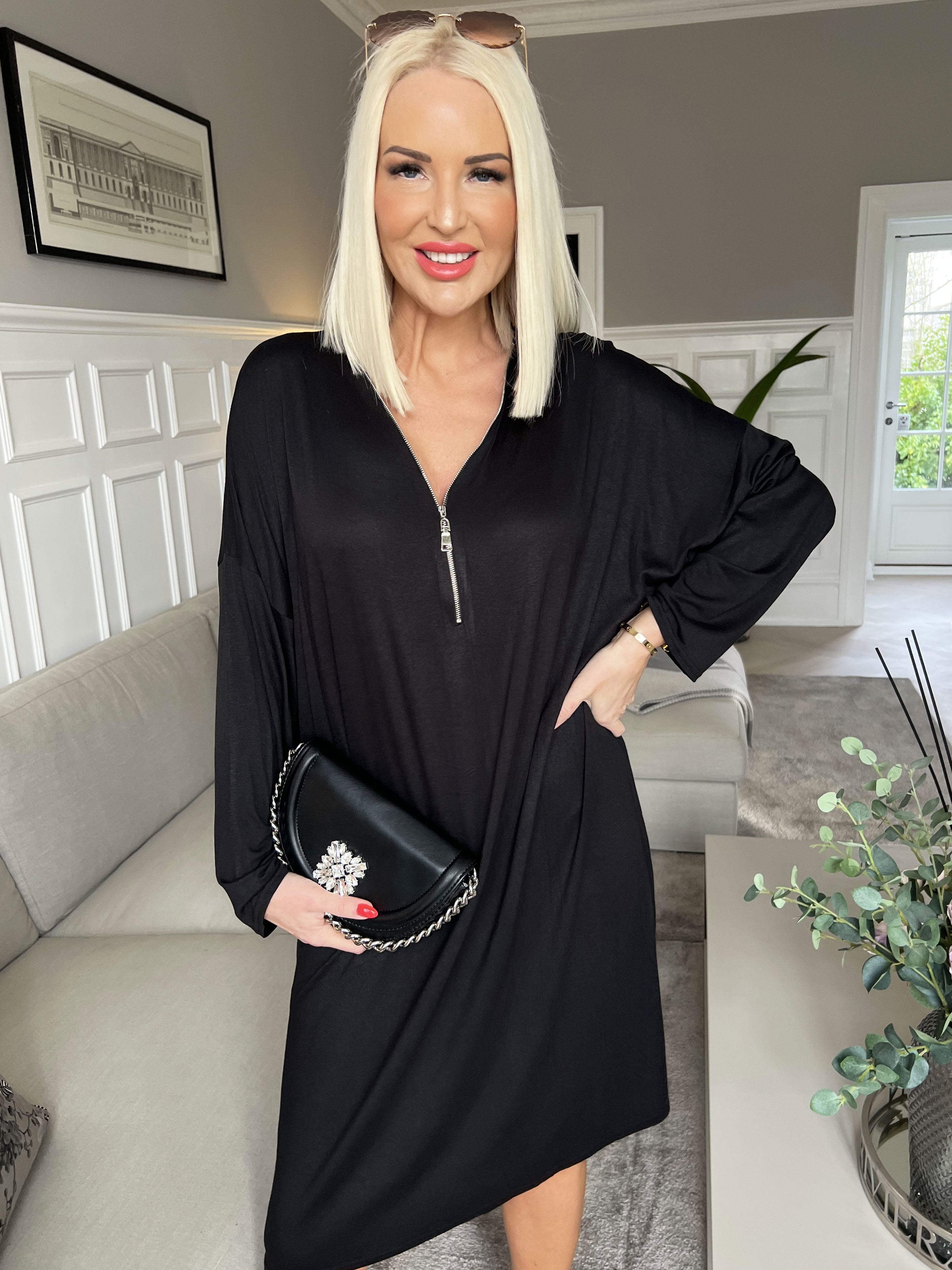 Lorenza plain - Tunika klänning i jersey med dragkedja