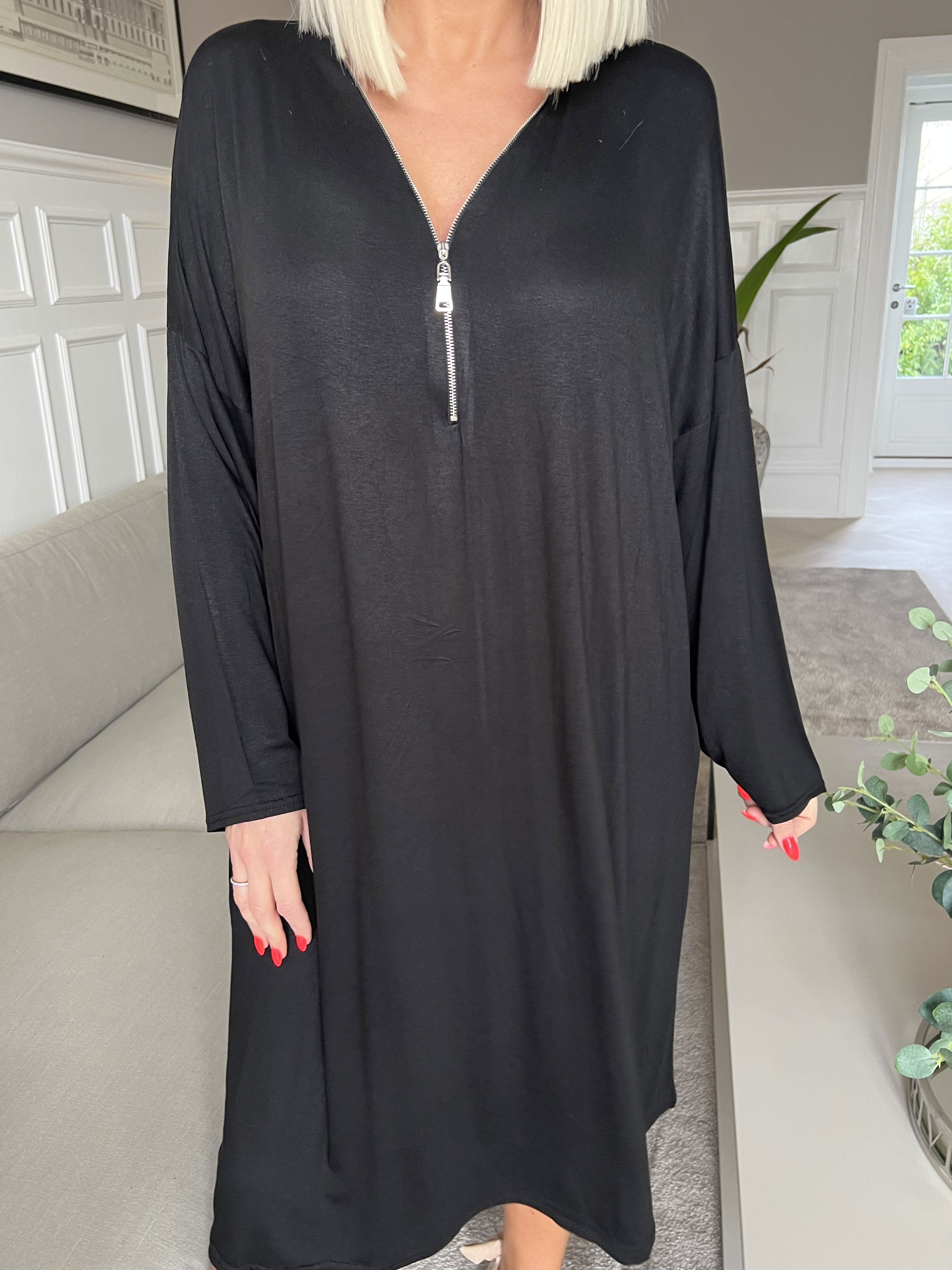 Lorenza plain - Tunika klänning i jersey med dragkedja