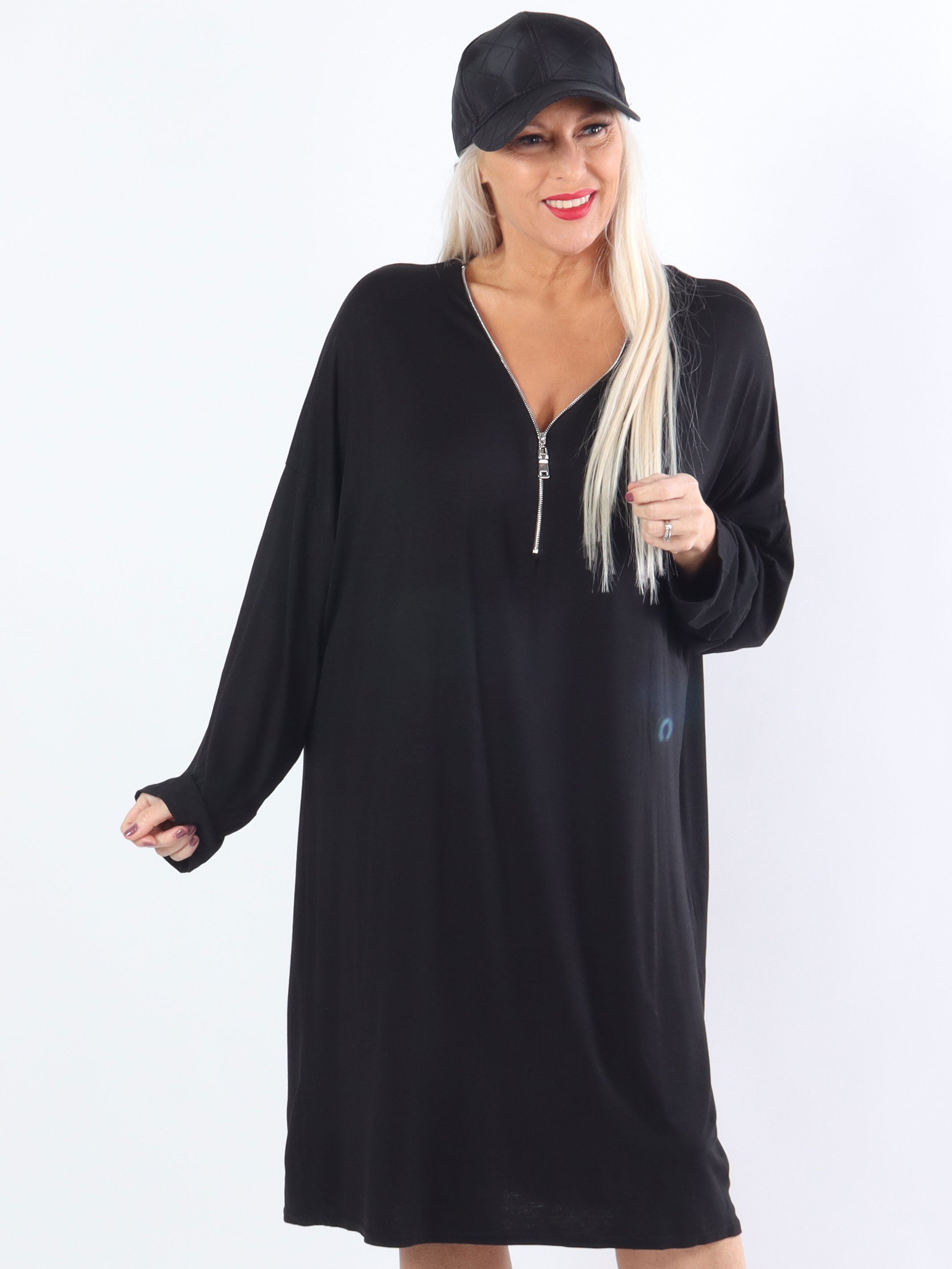 Lorenza plain - Plus Size tunika klänning i jersey med dragkedja