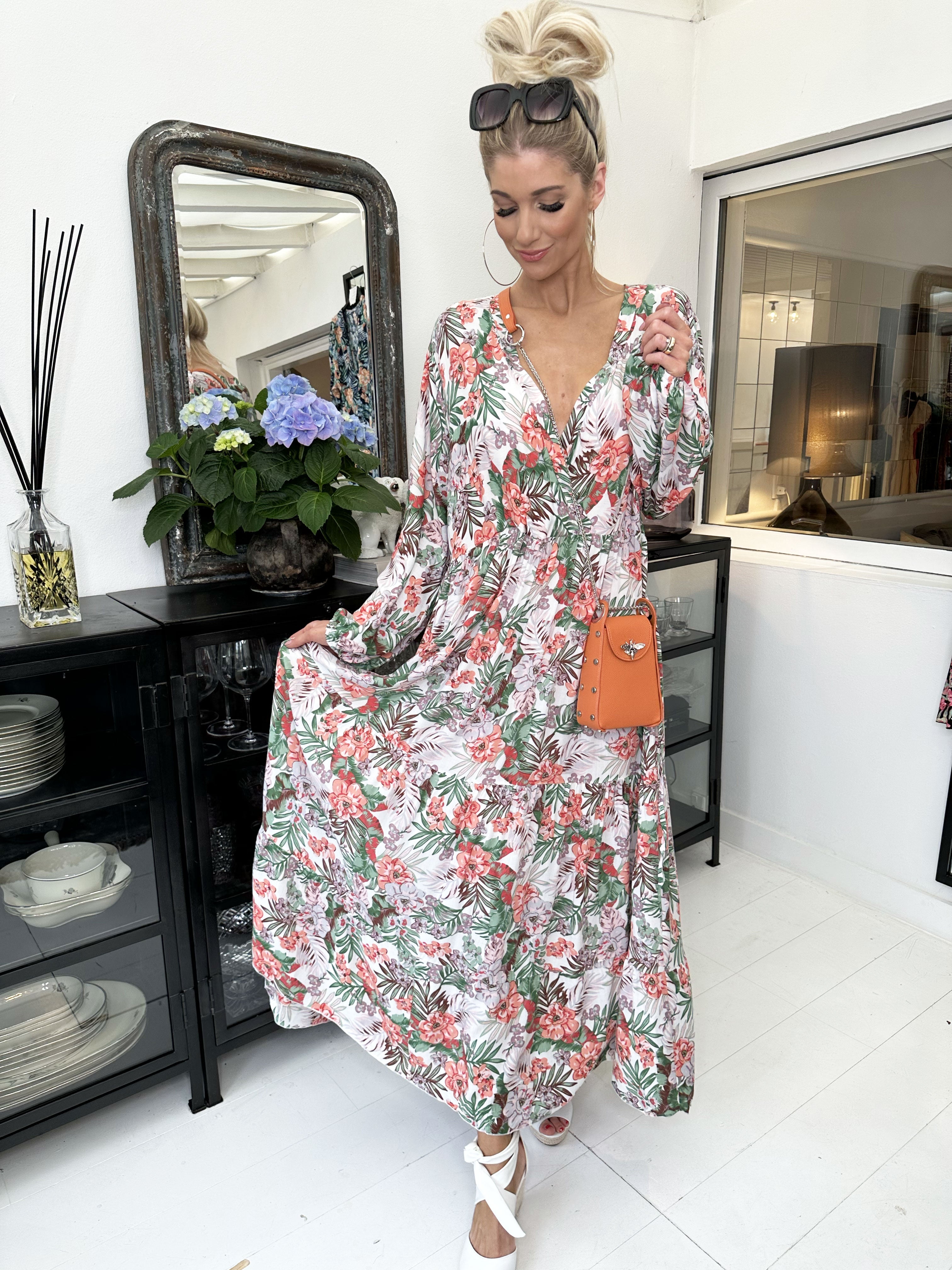 Alasca lydia - Klänning i mjukt tyg med palmblad och blommor - Navy