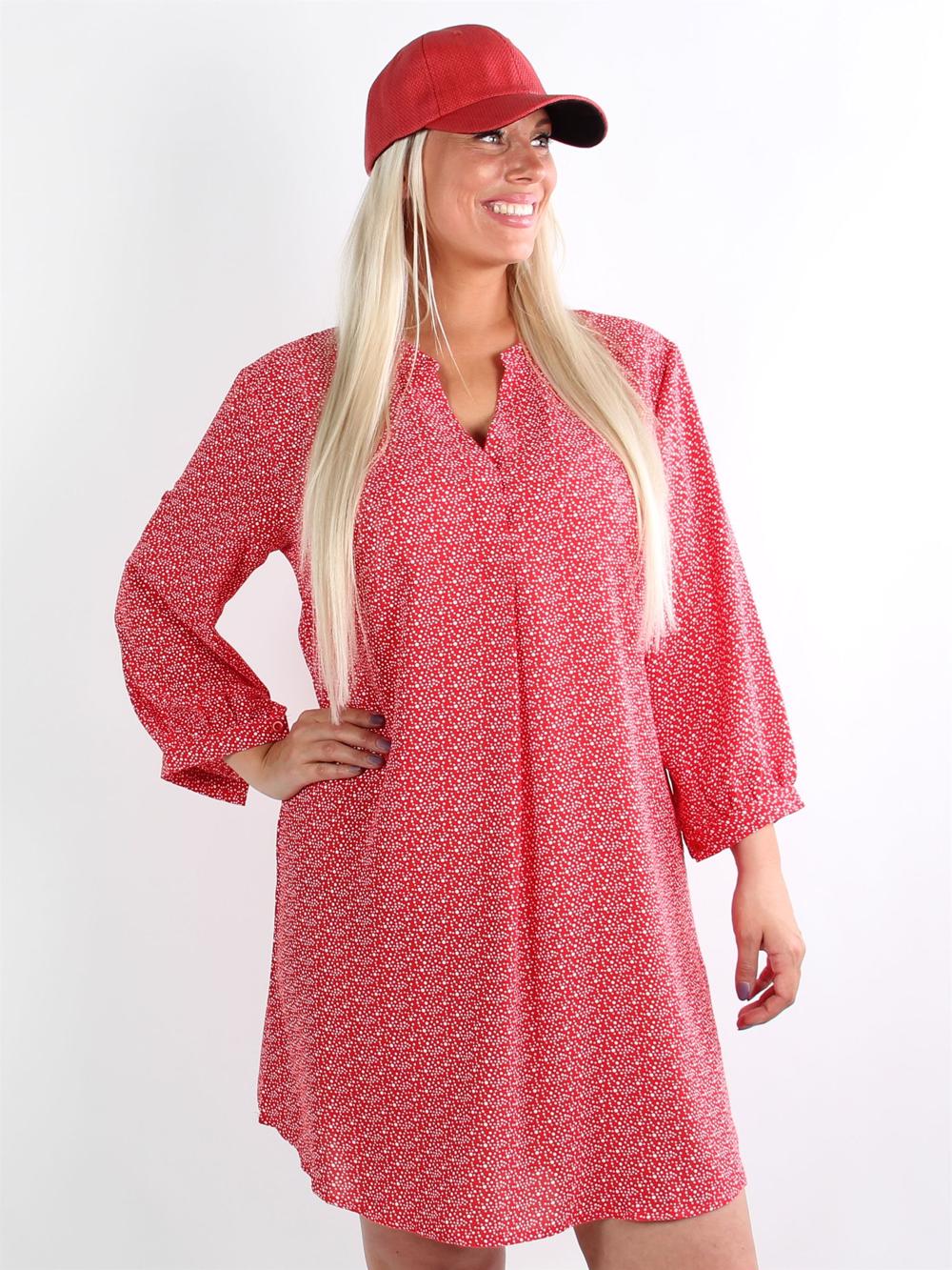 Makenna - Svart tunikaklänning med vita prickar och v-ringning