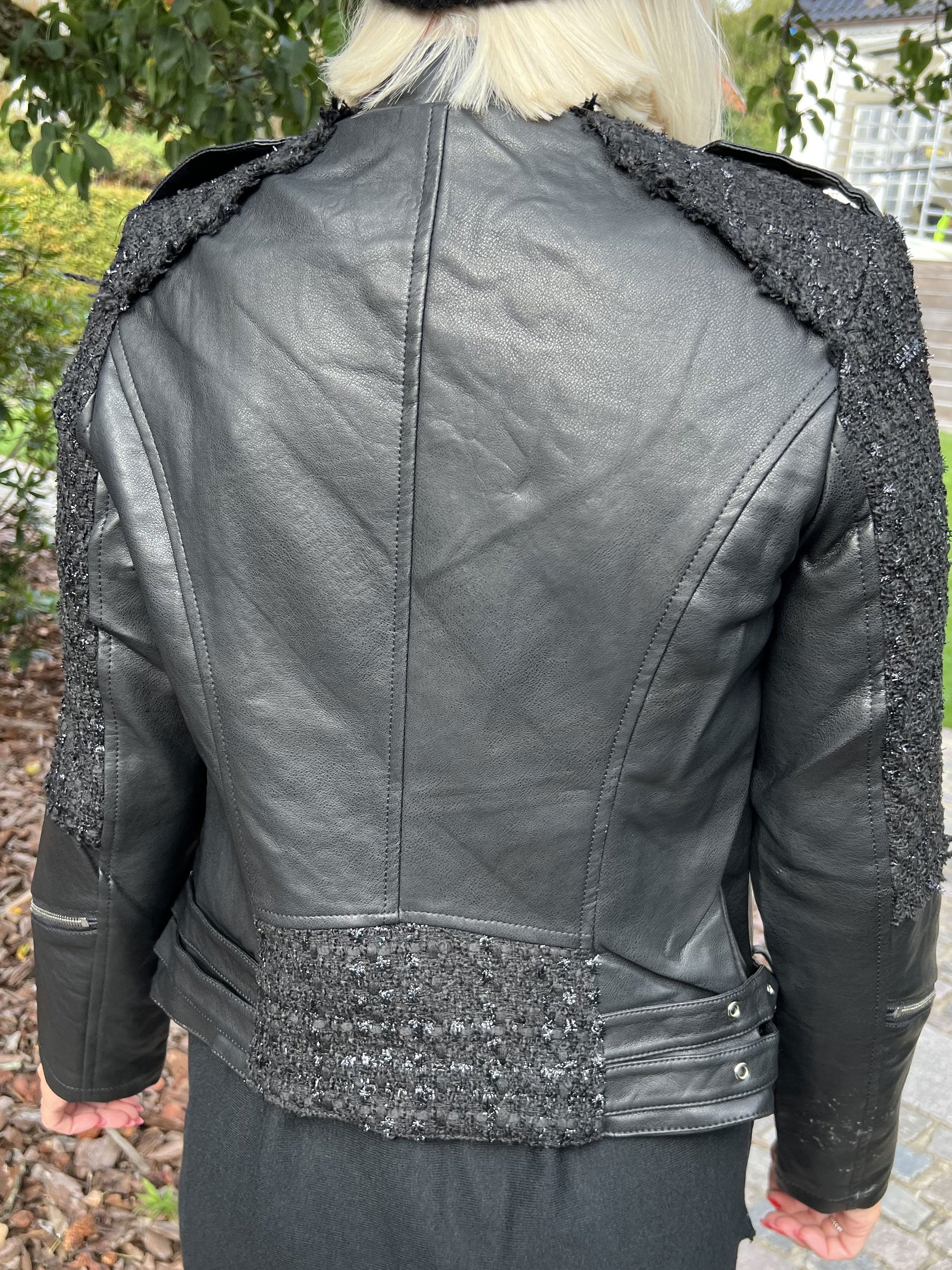 Malena - Läderlookjacka med tweed - Black