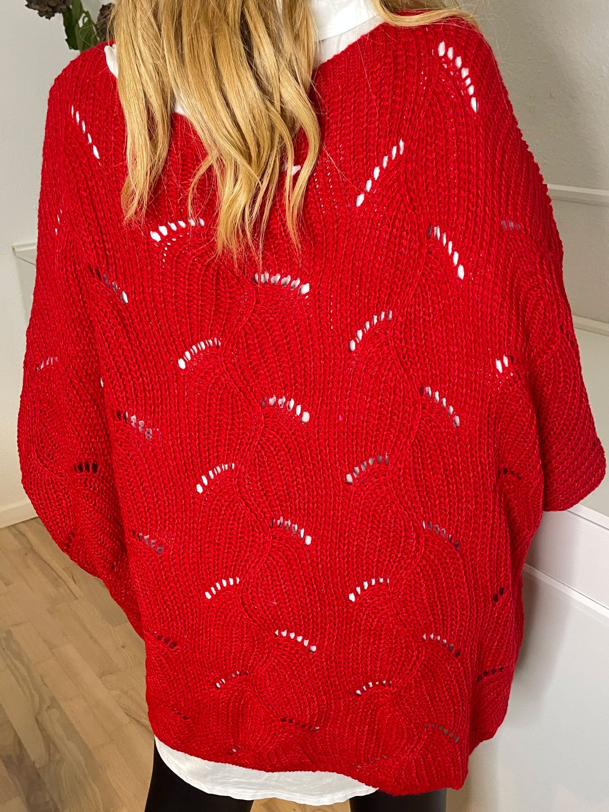 Manja - Stickad blus med hålmönster - Pink