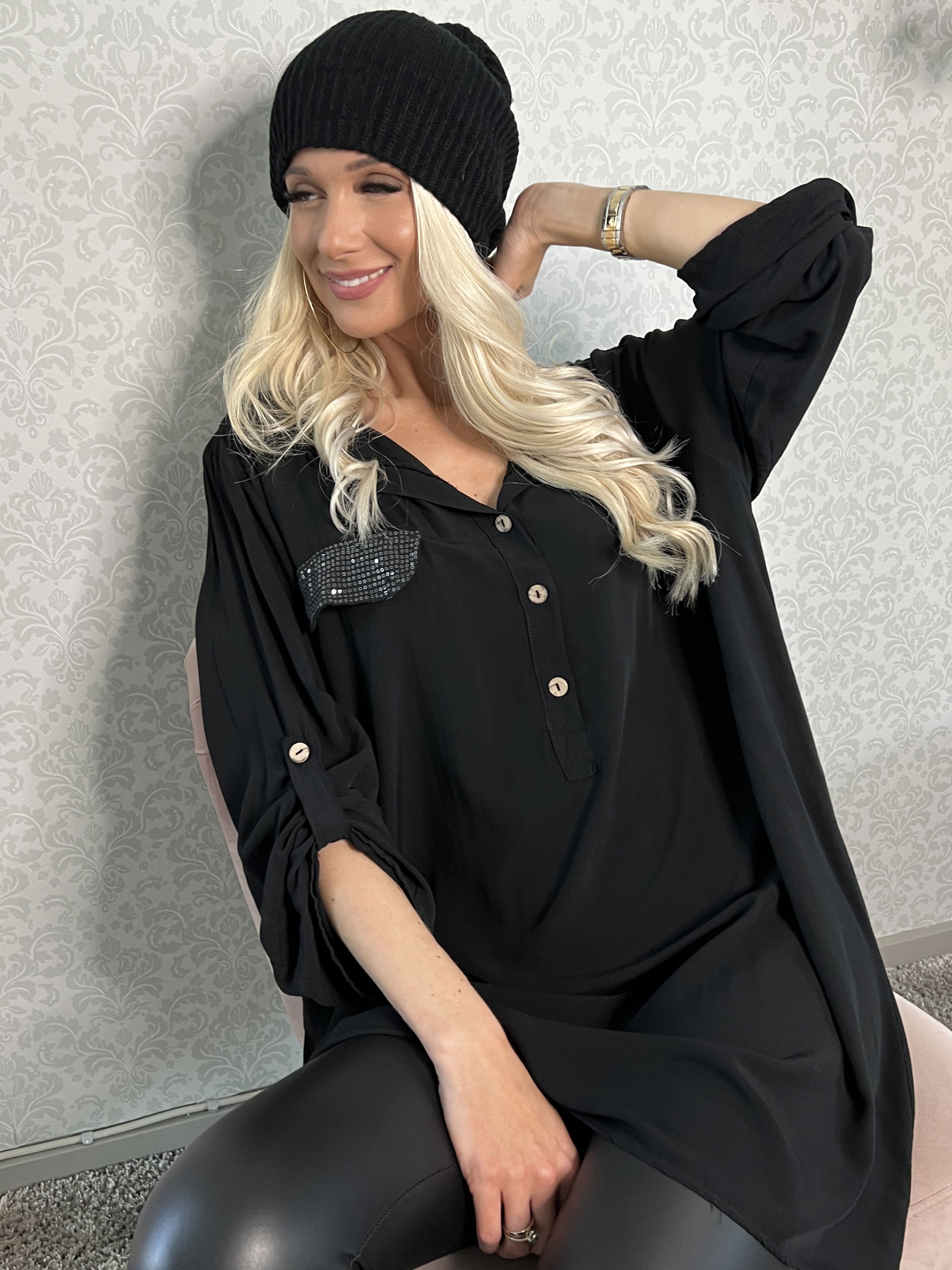 Marcelina - Fin skjorta med paljettfickor