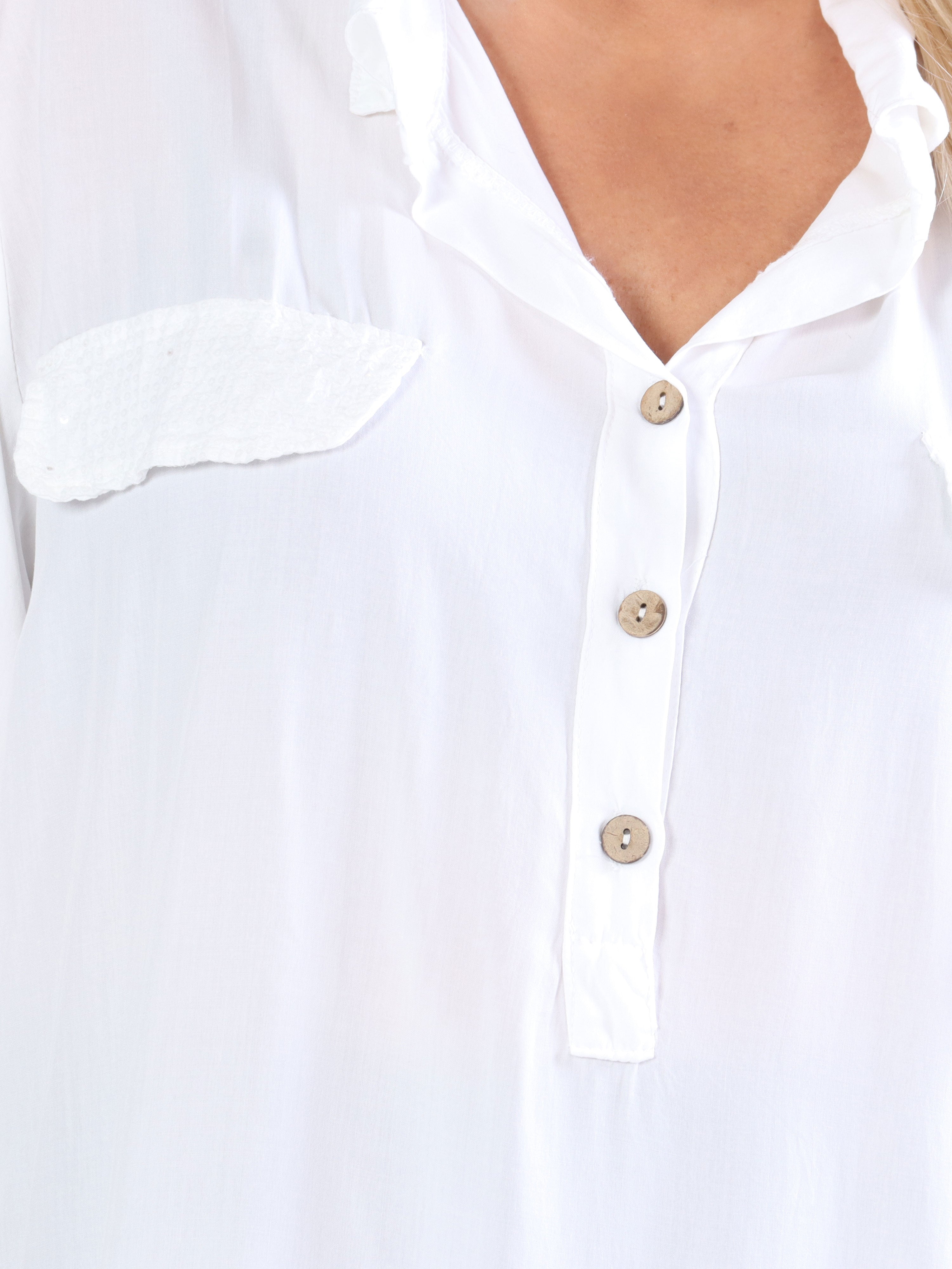 Marcelina - Söt plus size skjorta med paljettfickor