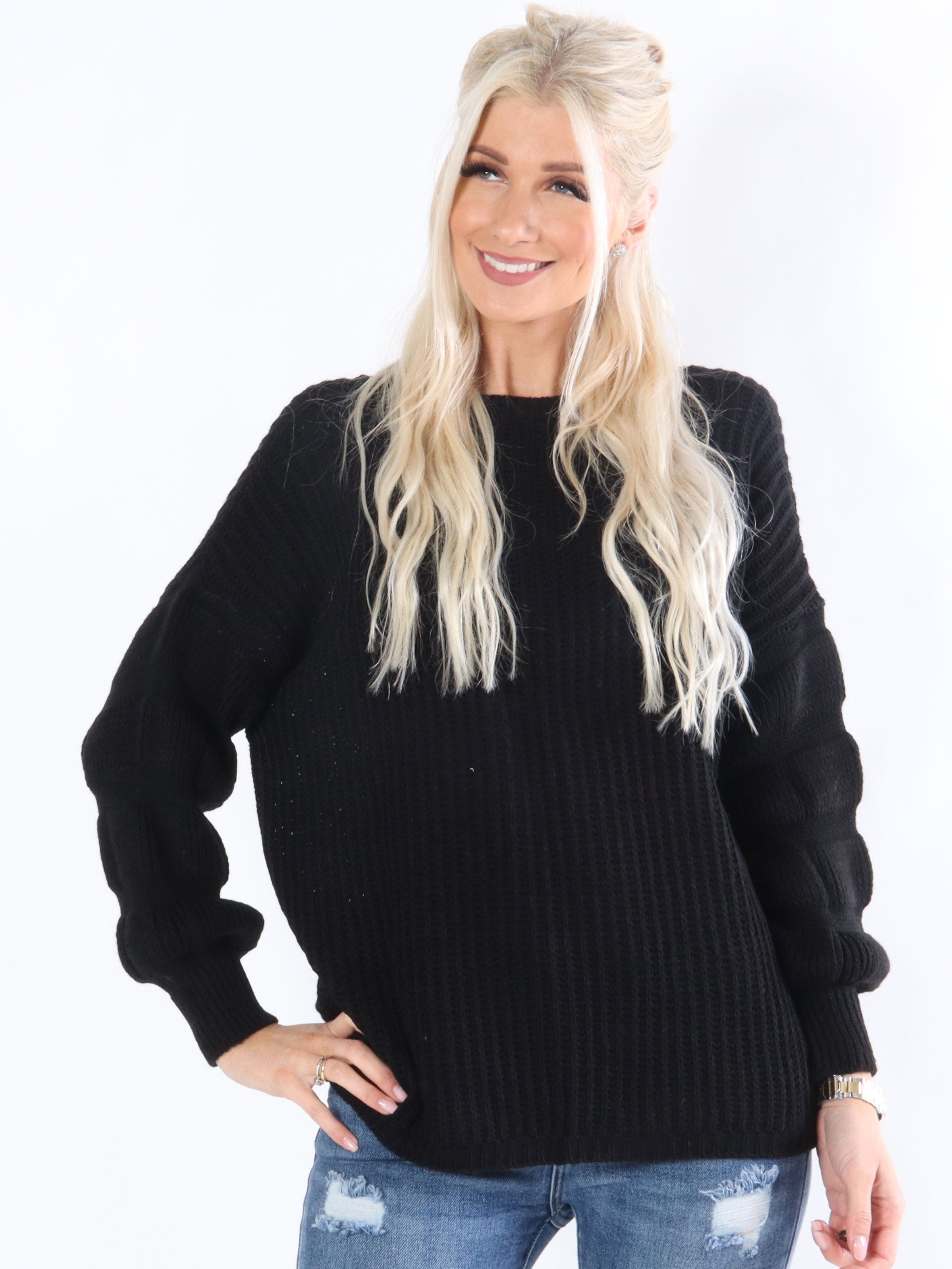 Marcia - Armygrøn strikbluse med detaljeret ærmer