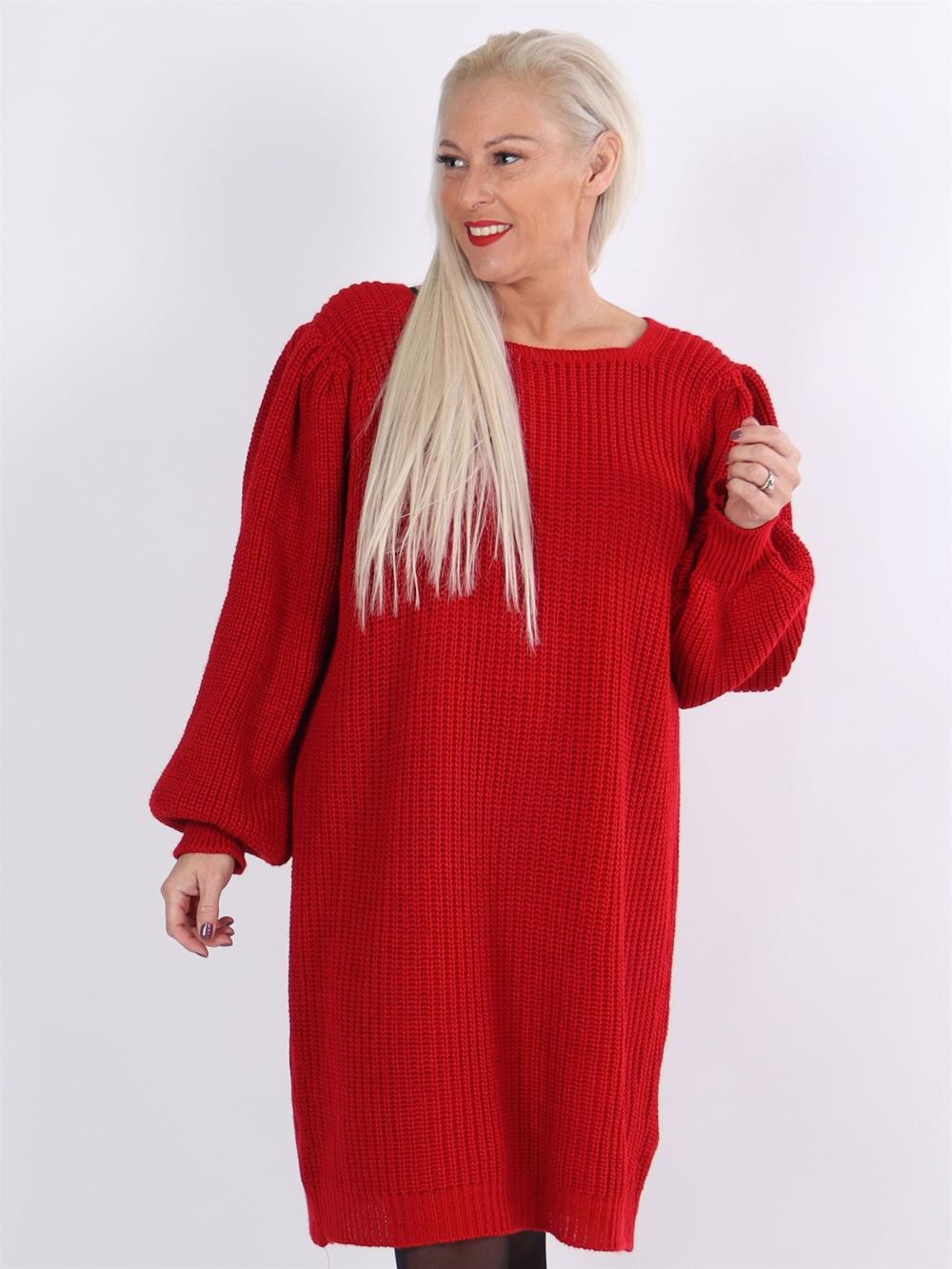 Mayse - Armégrön söt stickad klänning med ballongärmar