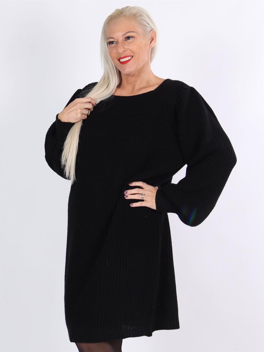 Mayse - Armégrön söt stickad klänning med ballongärmar