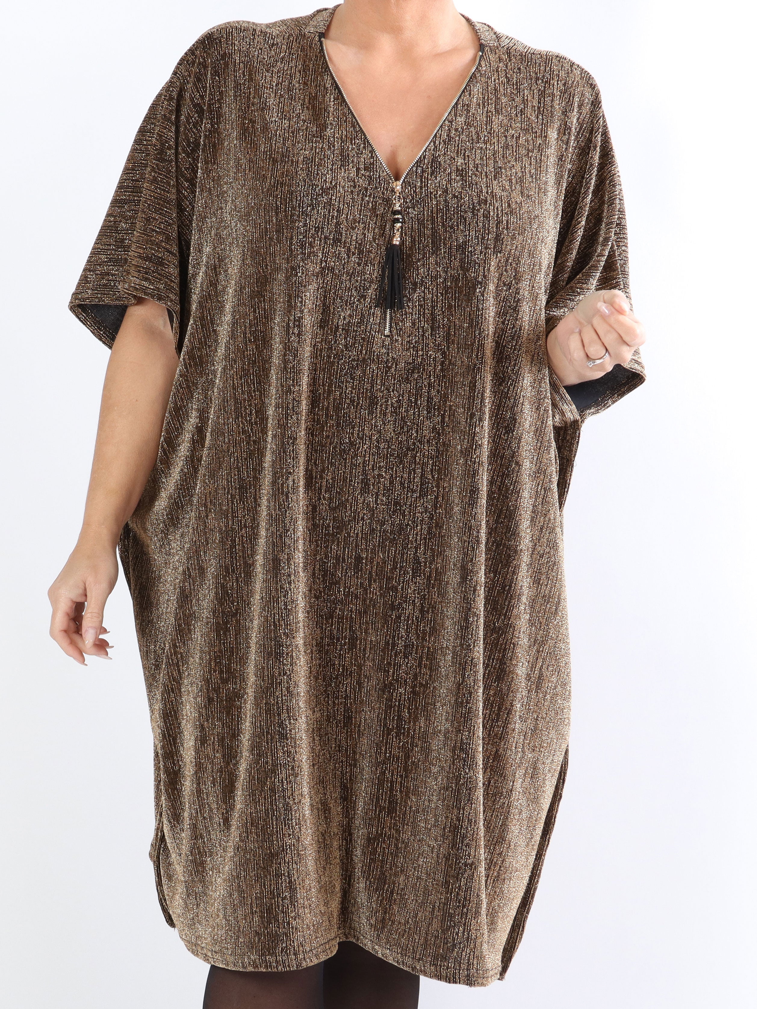 Mayte - Plus size mica klänning med dragkedja - Gold