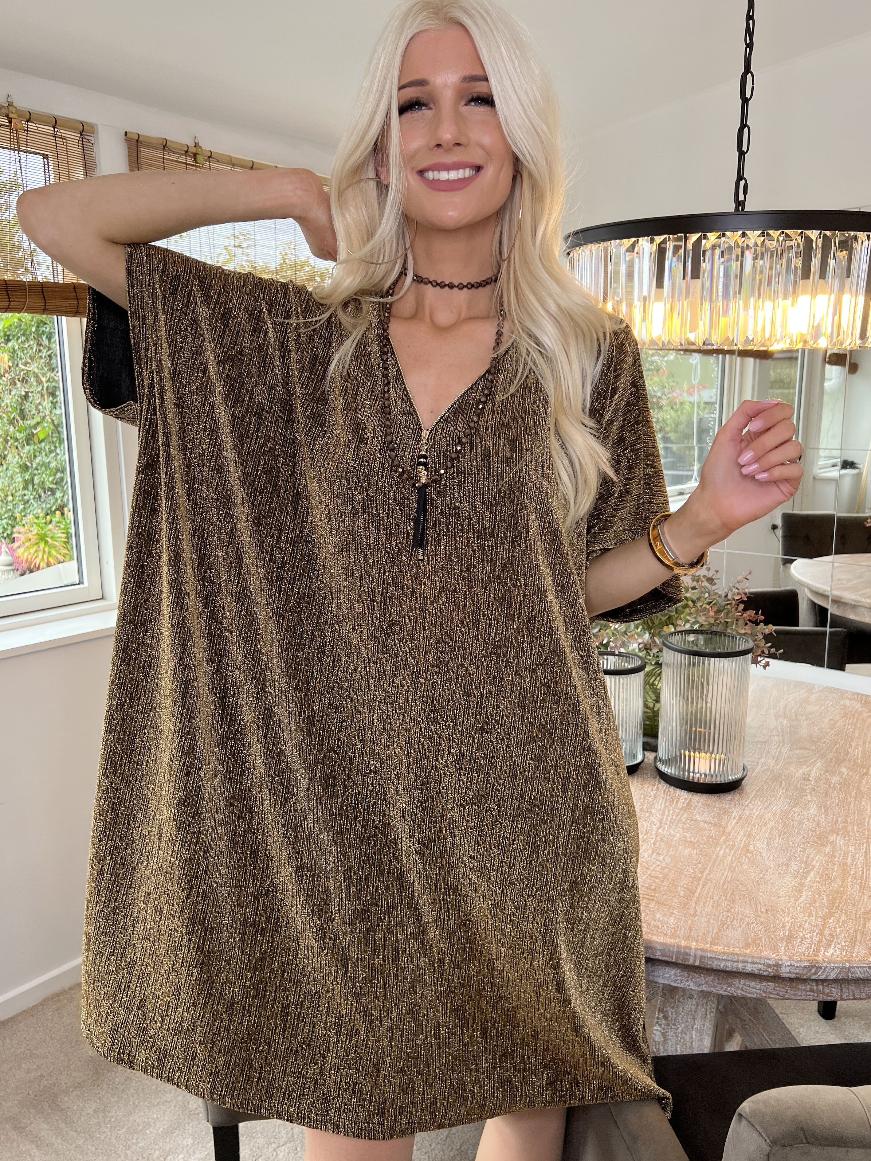 Mayte - Fin glitterklänning med blixtlås - Green