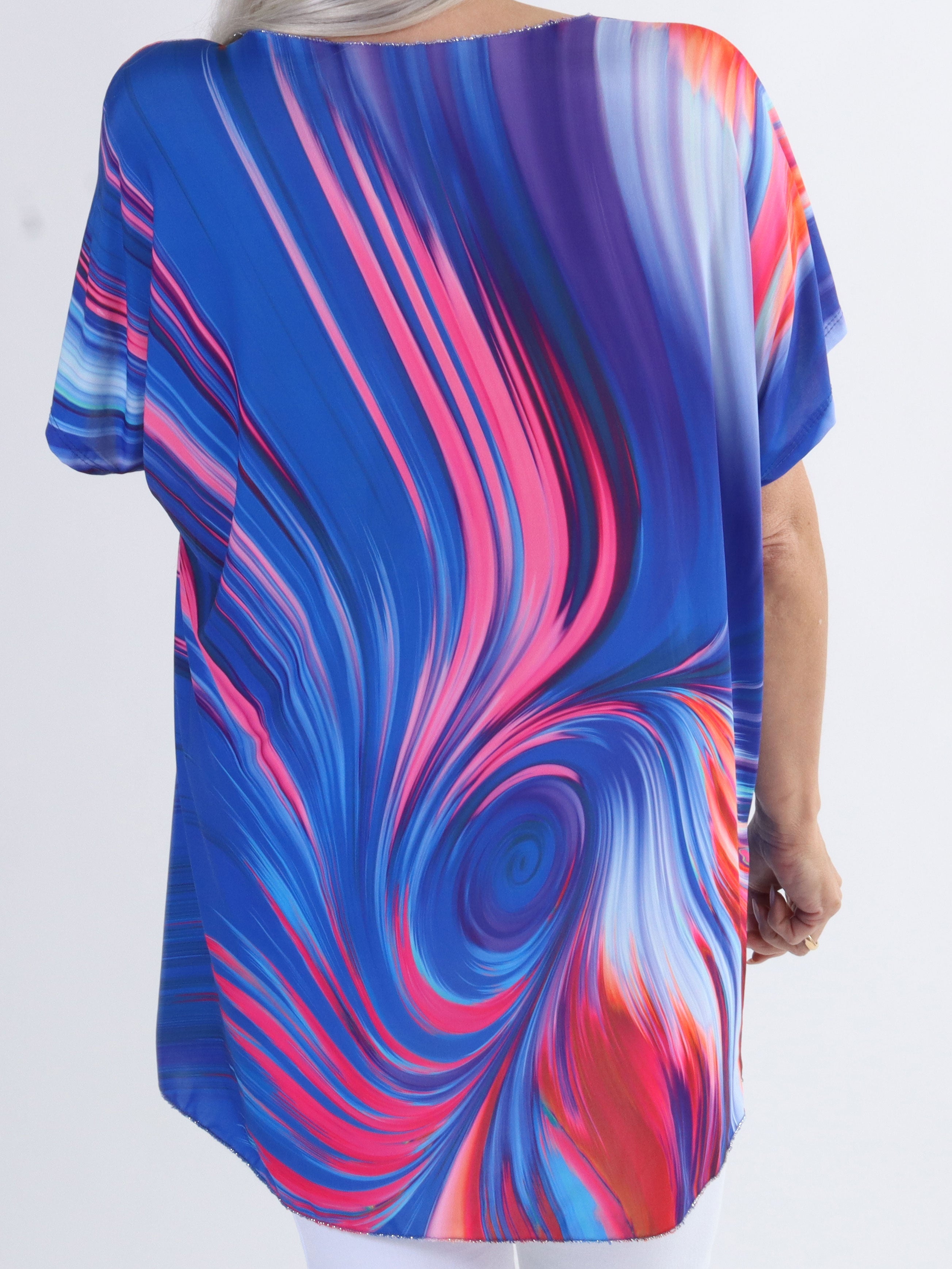 Meghan - Mångfärgad plus size blus med tunn glitterkant - Green