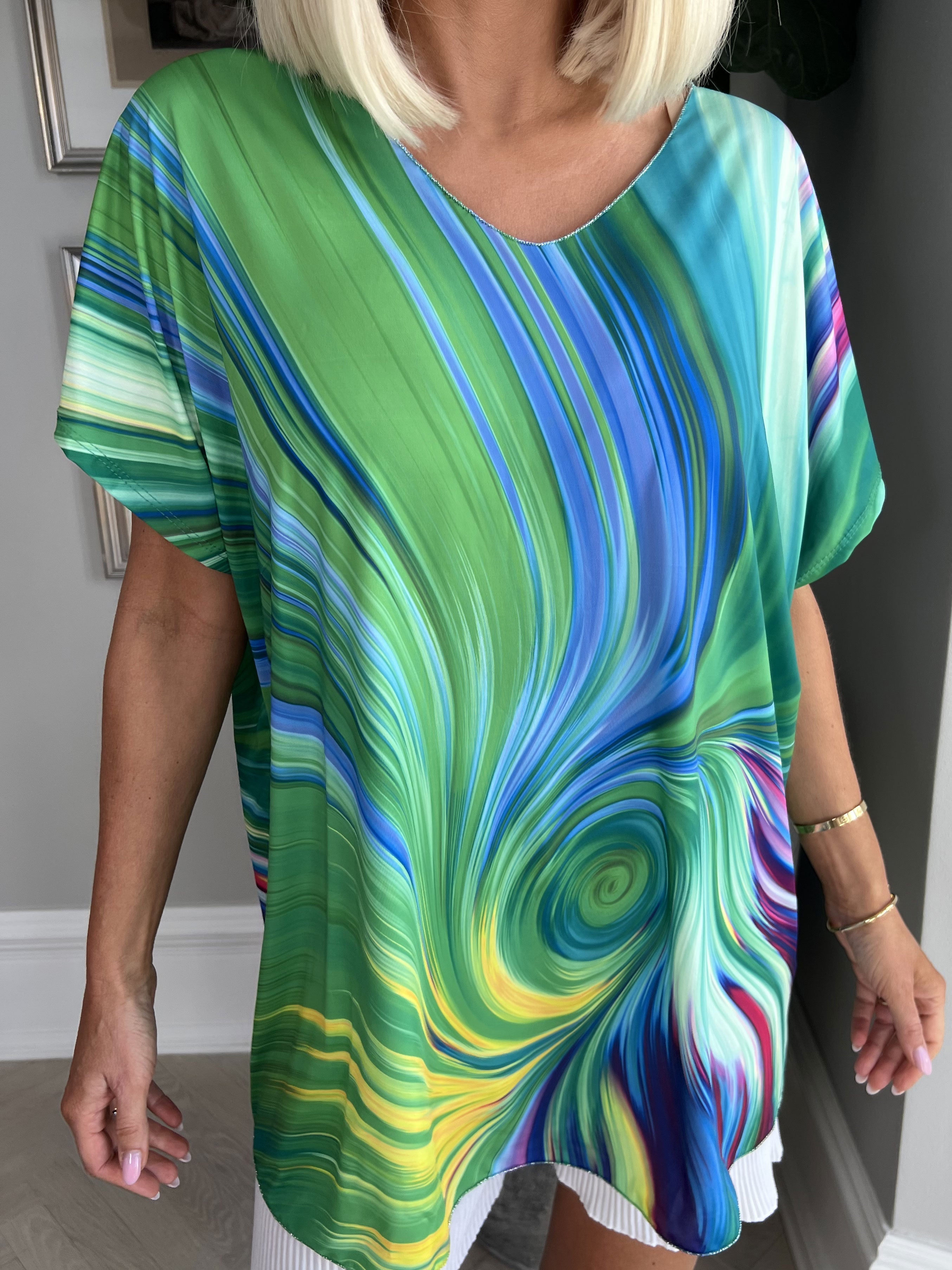 Meghan - Mångfärgad blus med tunn glitterkant