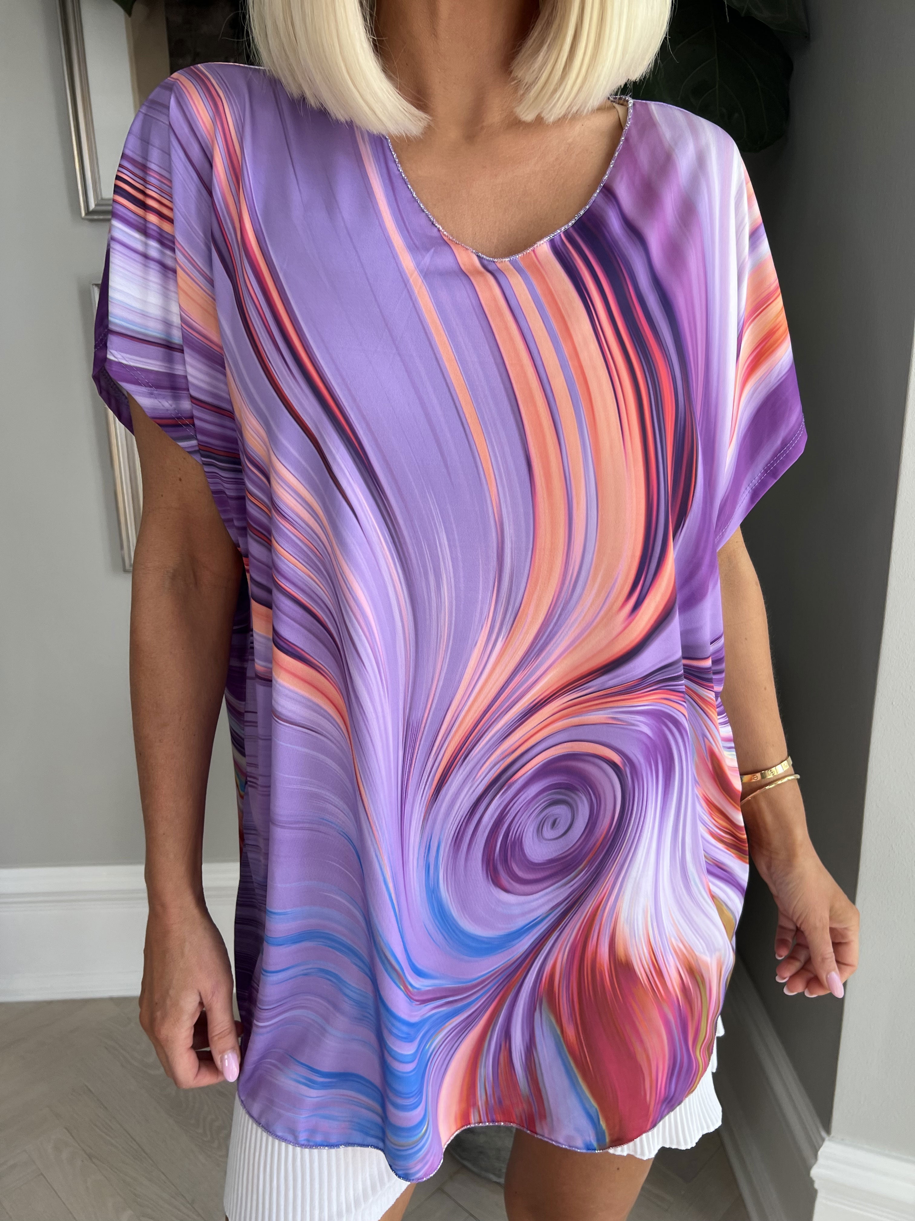 Meghan - Mångfärgad blus med tunn glitterkant