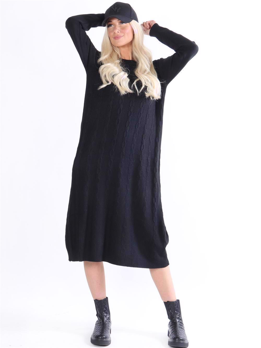 Melanie - Svart mjuk stickad klänning med stretch