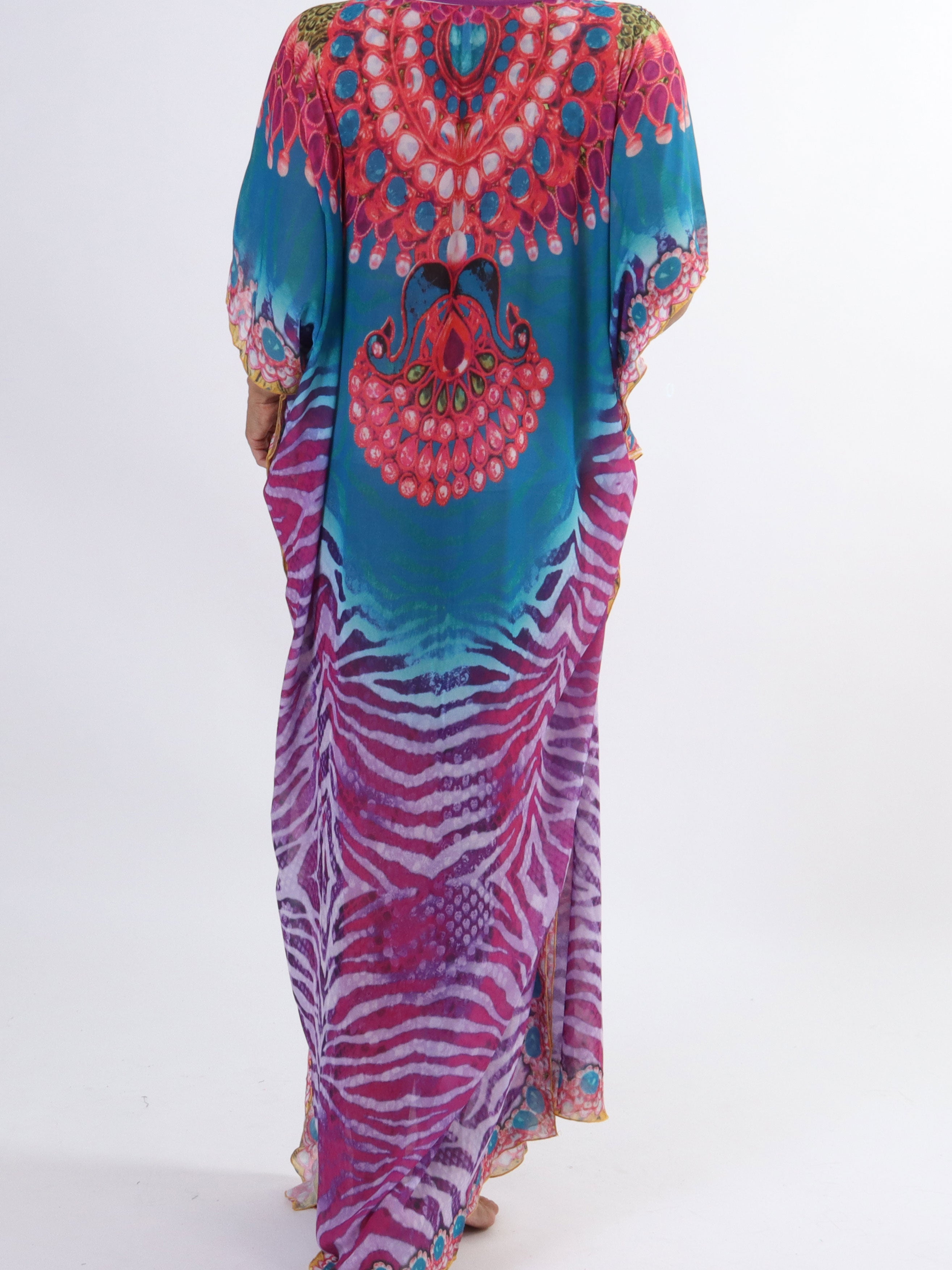 Mellie - Färgad halvtransparent tunika med fuskpälskant i plusstorlek