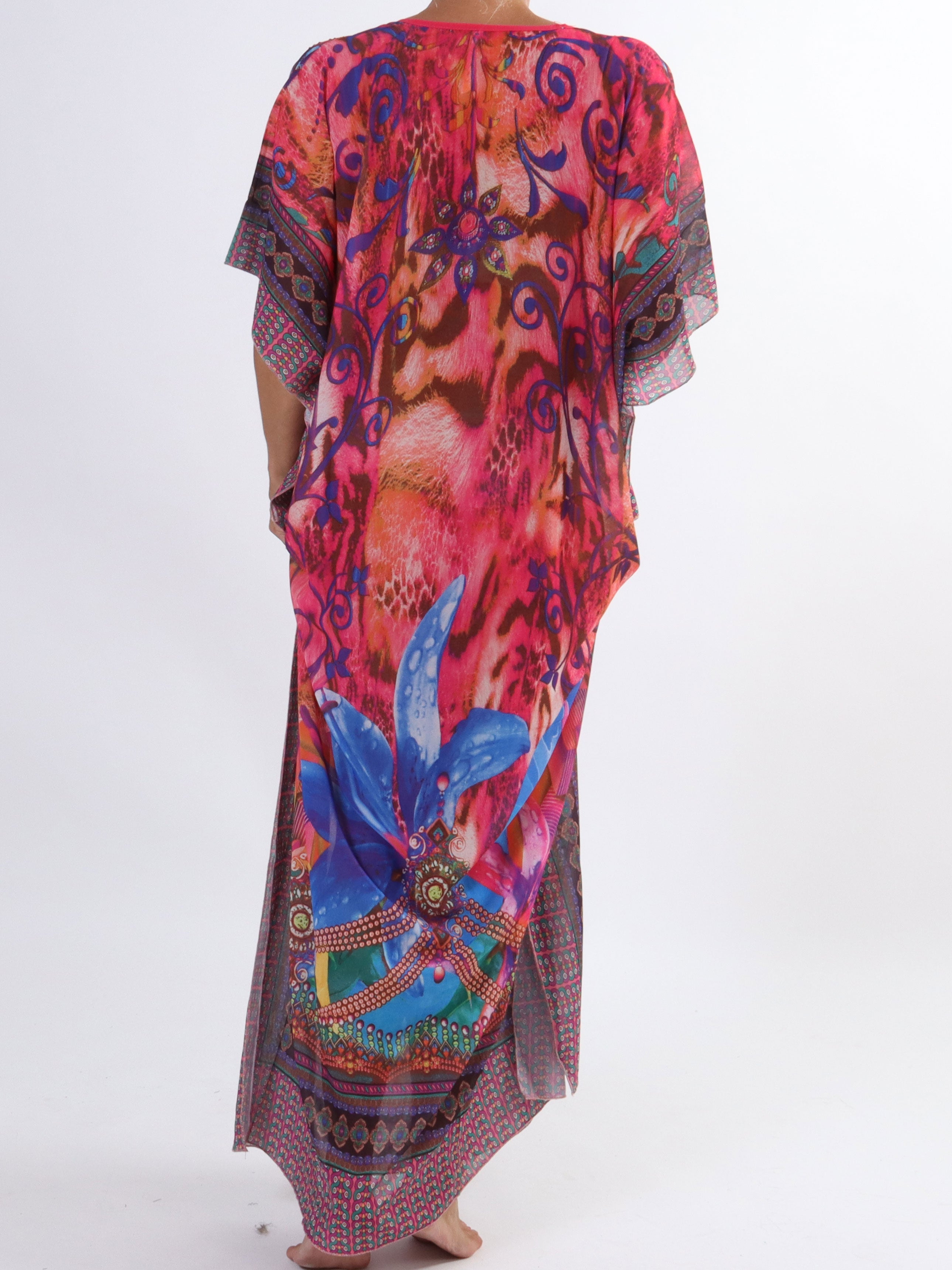 Mellie - Färgad halvtransparent tunika med fuskpälskant i plusstorlek