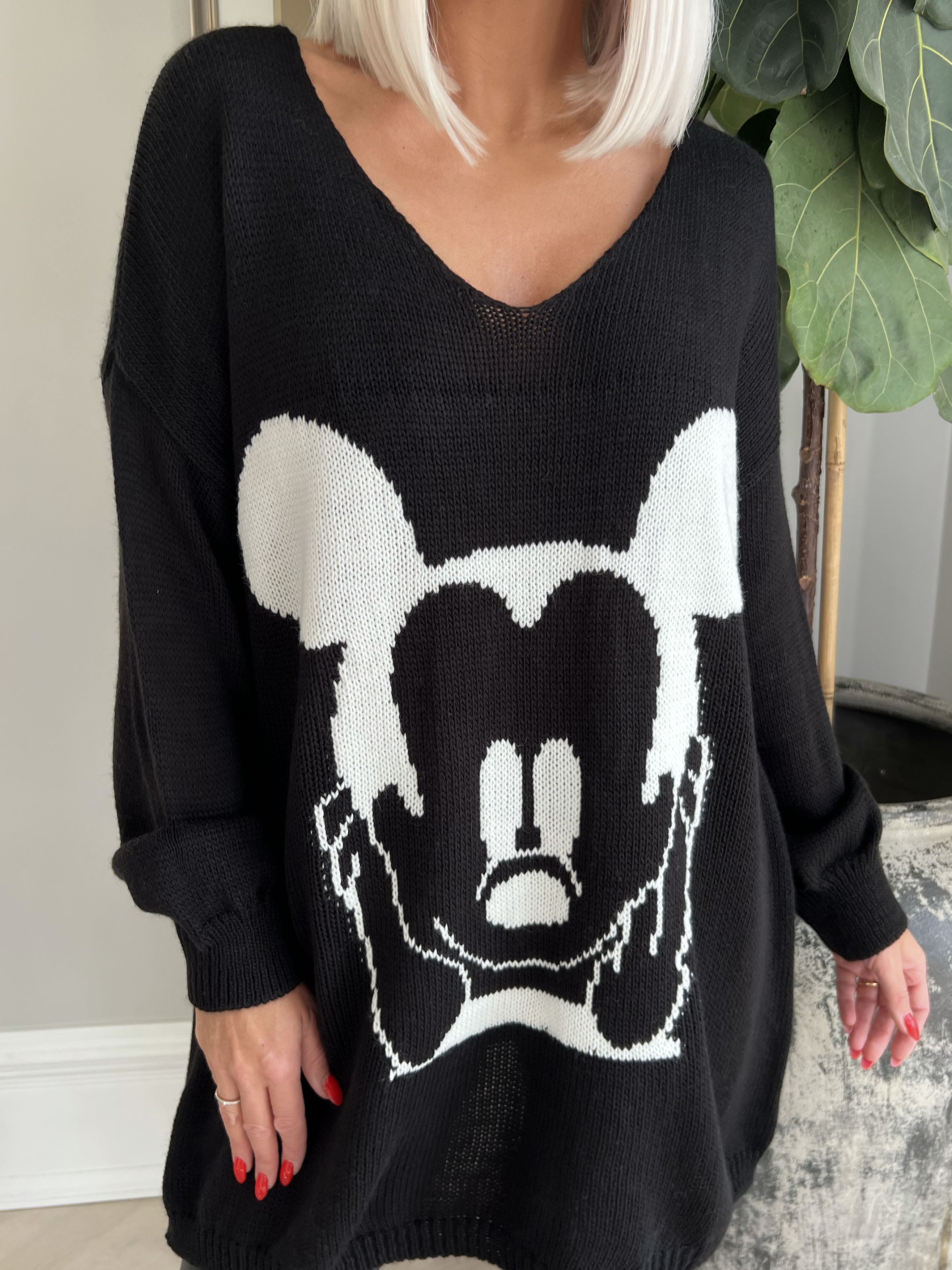 Mickey -  Plus size Stickad blus med motiv