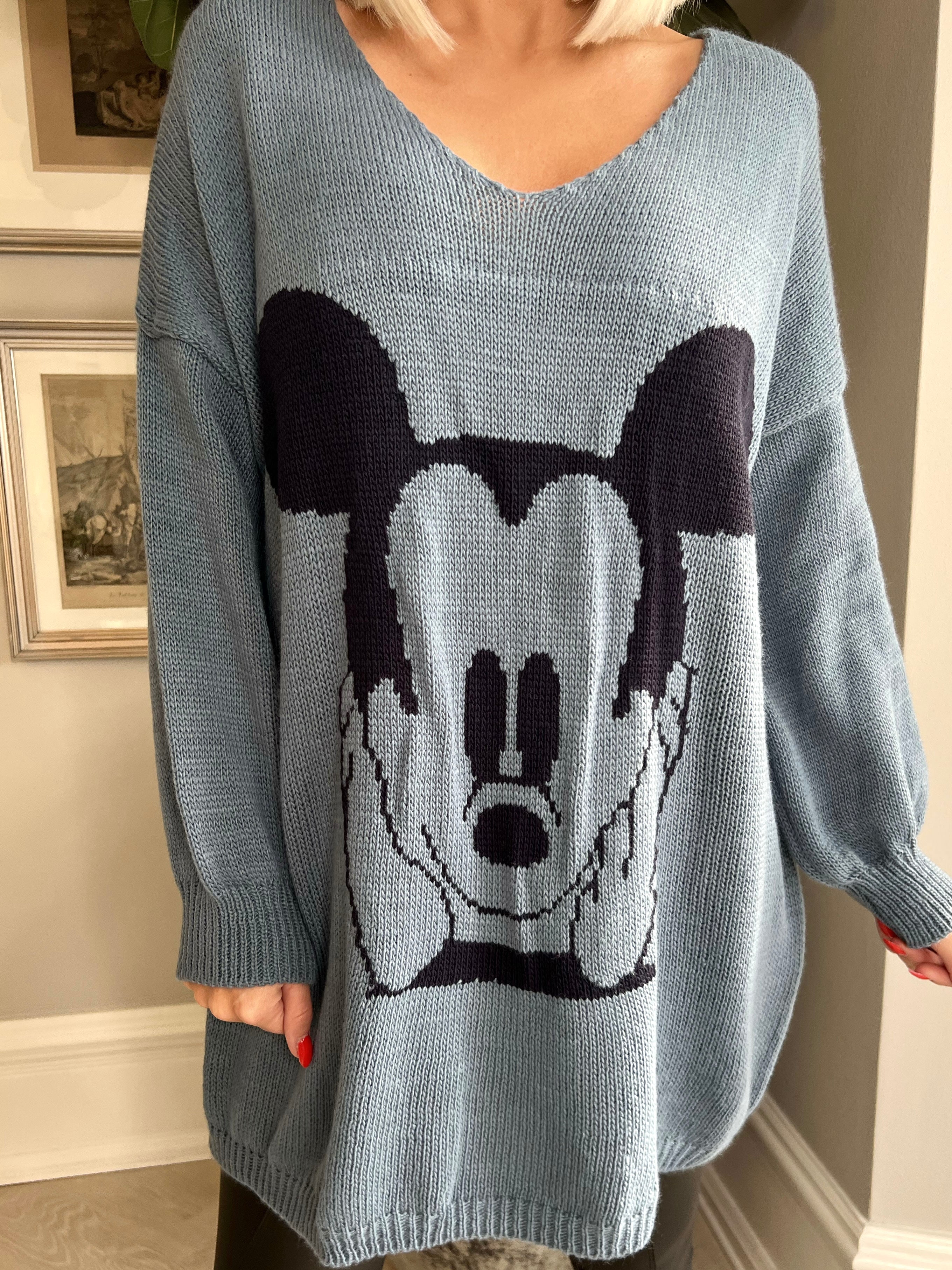 Mickey -  Plus size Stickad blus med motiv