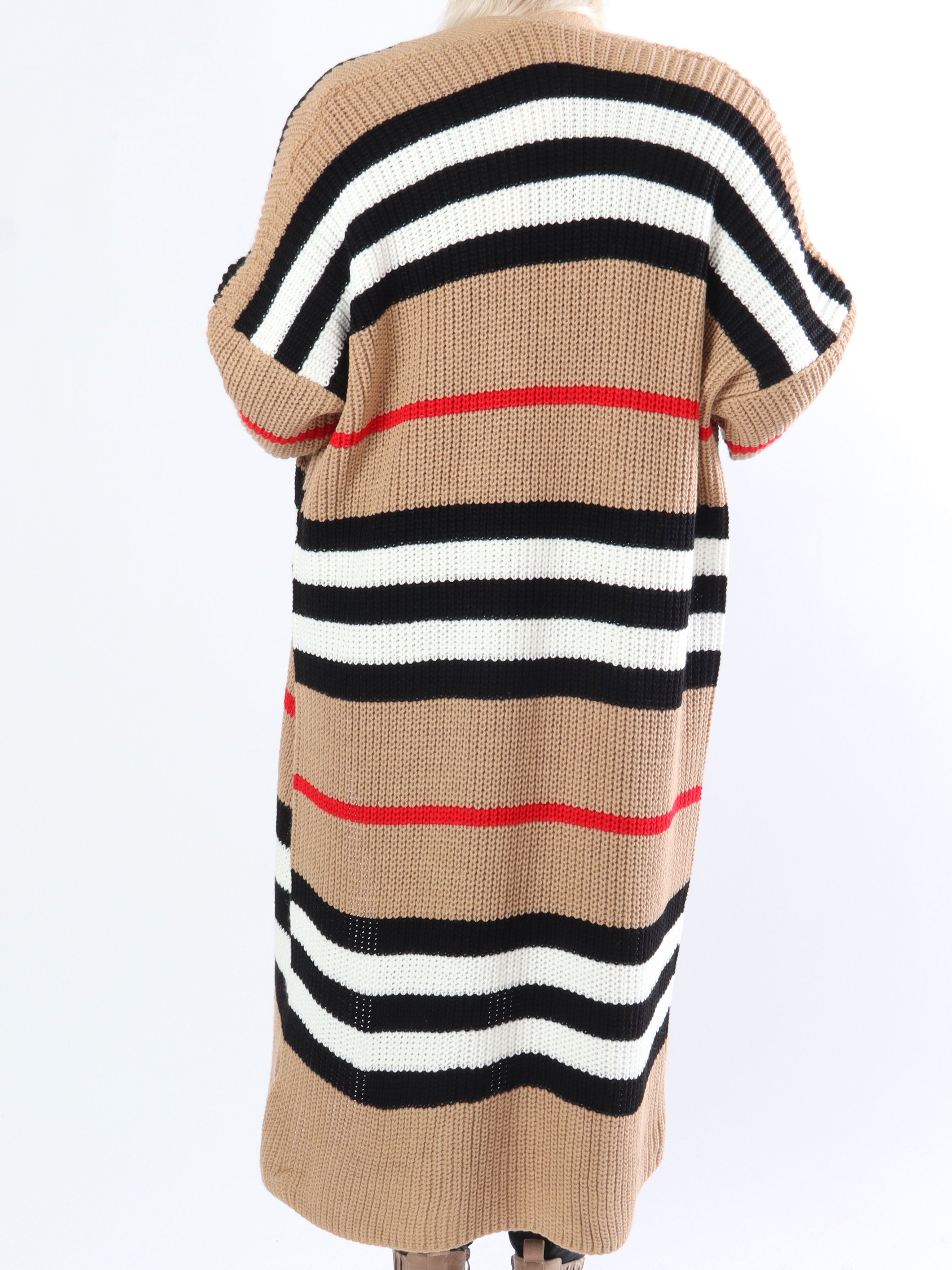 Mikla - Lång randig plus size kofta i stickad