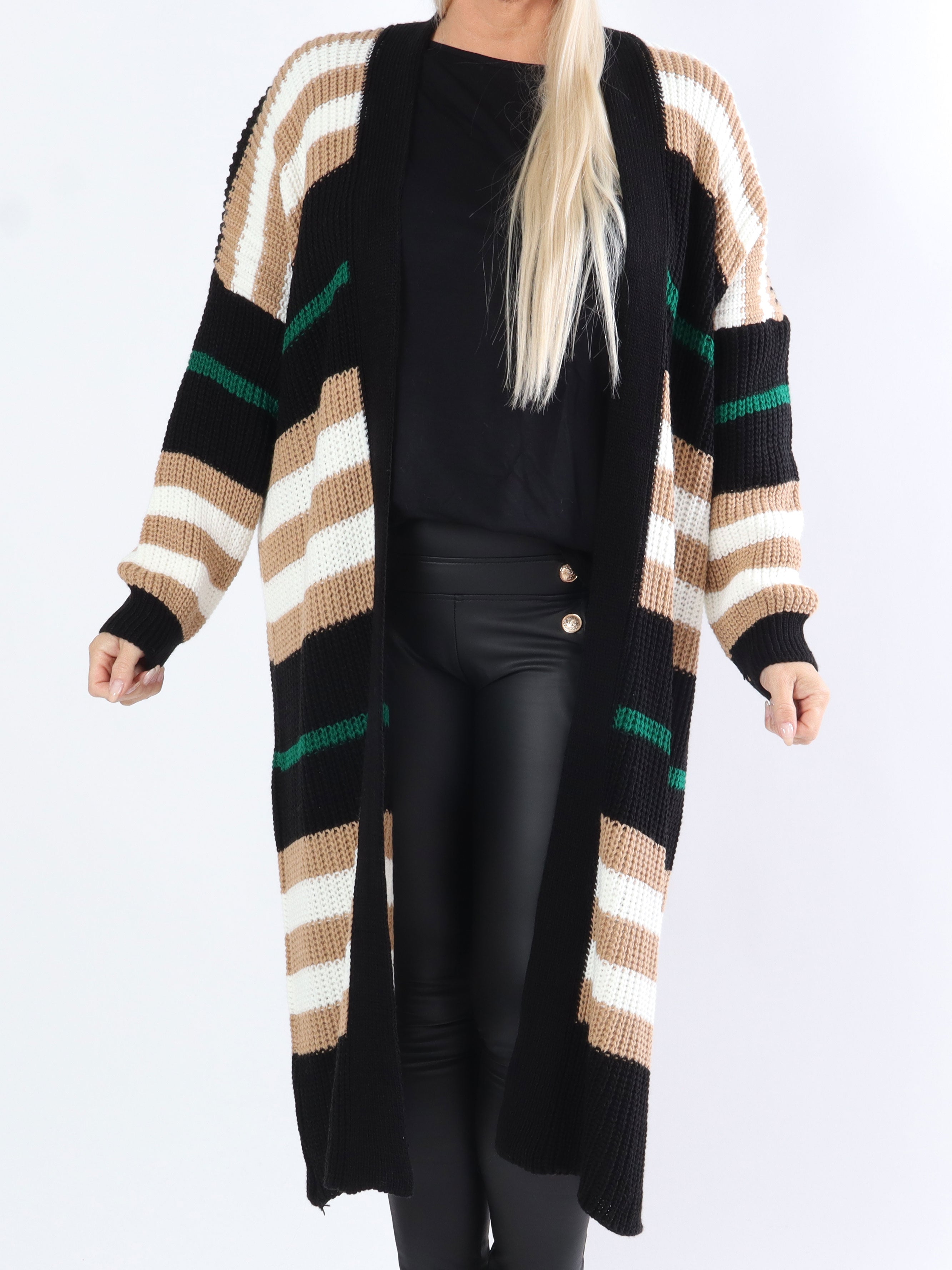 Mikla - Lång randig plus size kofta i stickad