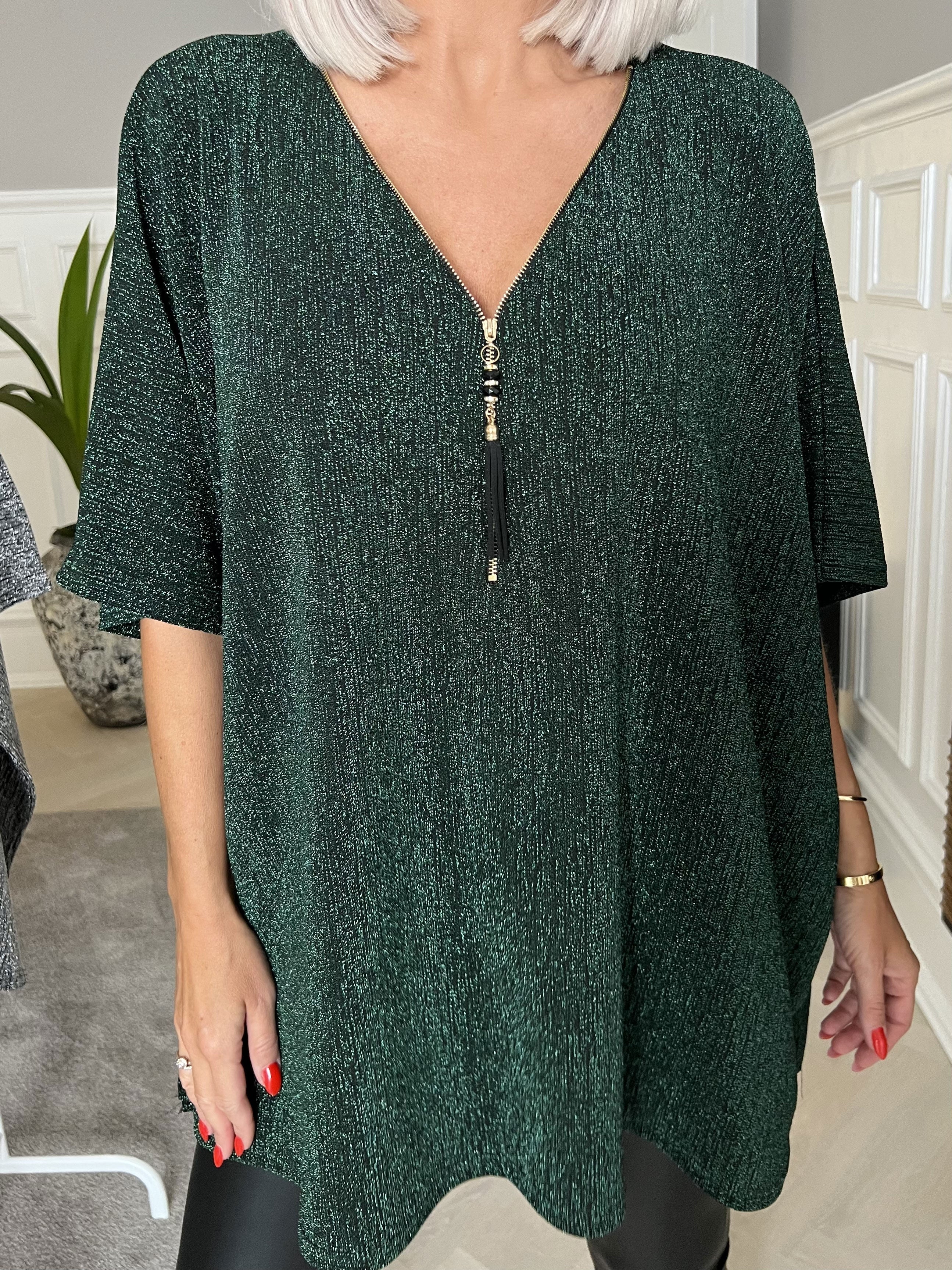 Milagrosa - Snygg tunika med dragkedja och glitter - Silver