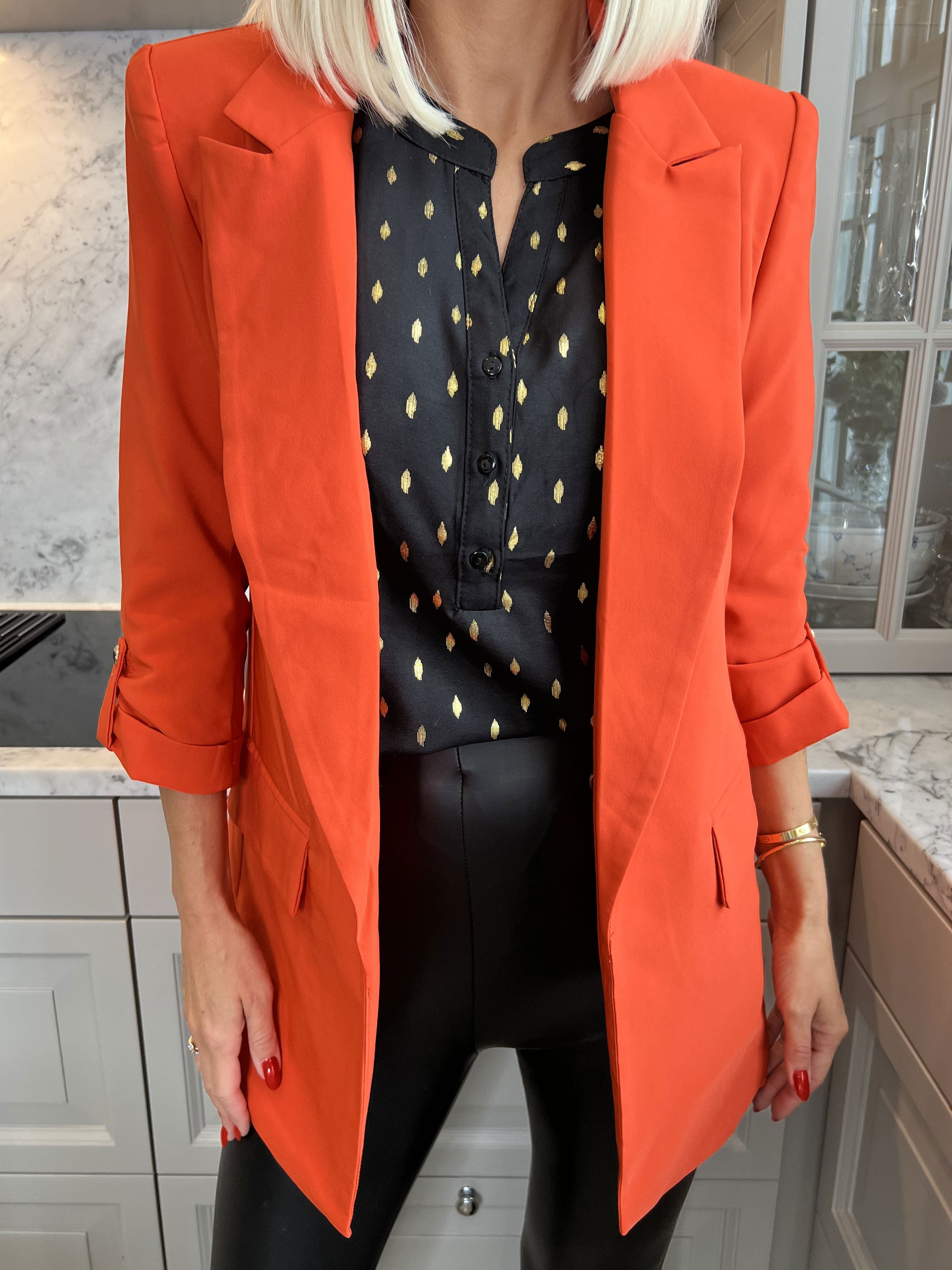 Mindy - Enfärgad blazer med 3/4 ärmar - Orange