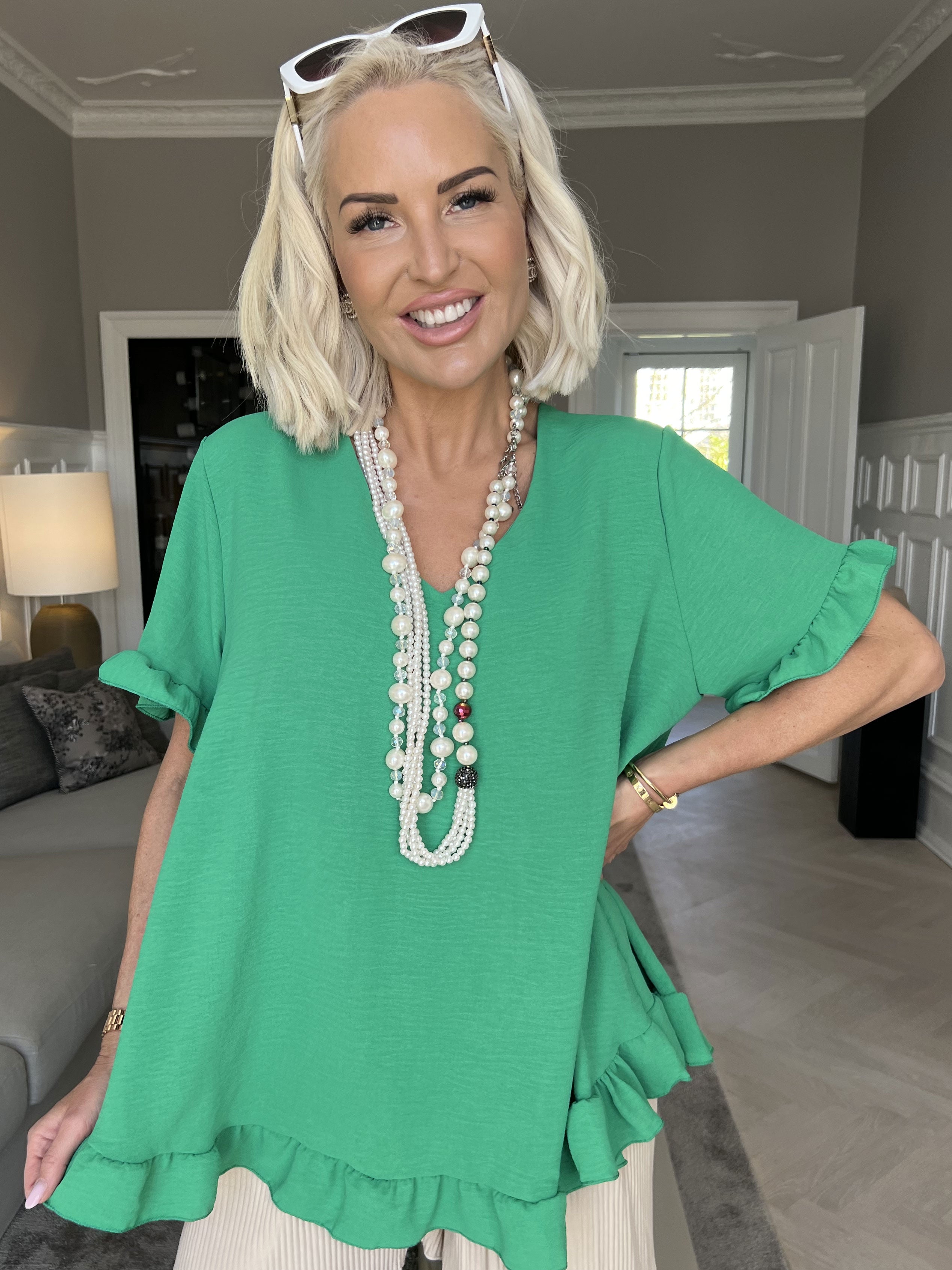 Mio - Söt tunika med volangkanter - Green