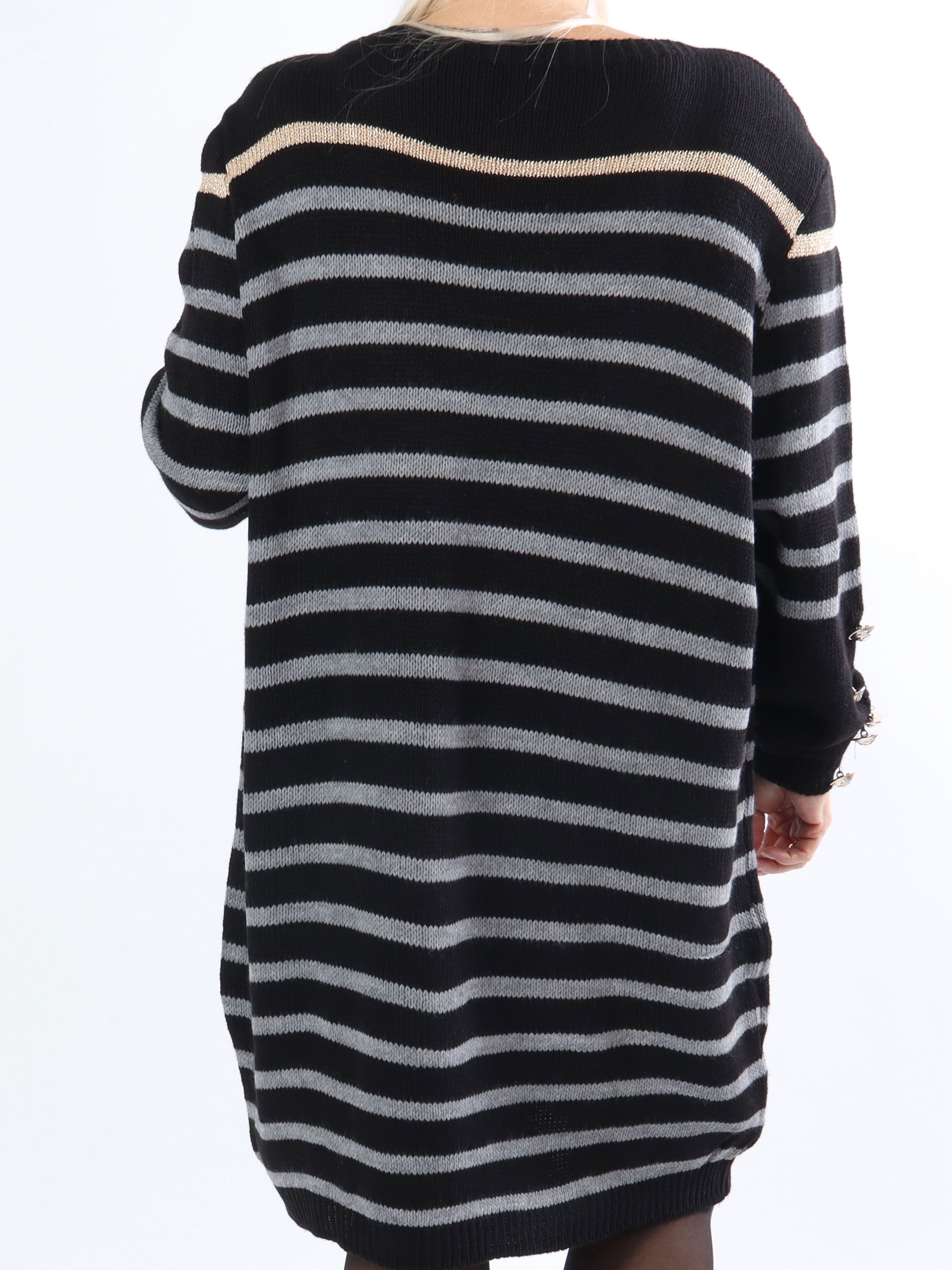 Mirindi - Plus size stickad klänning med ränder och knappar